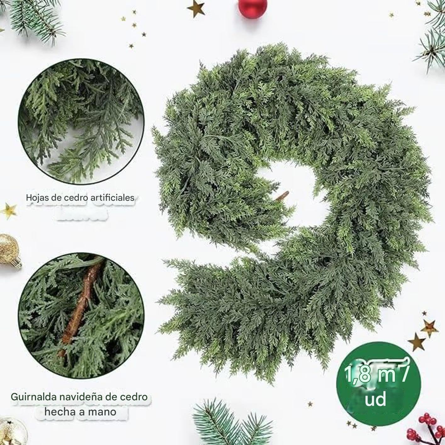 Guirnalda De Pino Decoración Navideña de Guirnalda Artificial de Cedro | Decoración Hogar para Escaleras Repisa Ventana Interior Puerta Principal