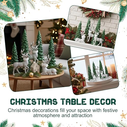 Miniatura 3 de Kathfly 7 piezas de decoración de reno de Navidad, figuras de árboles, centro de mesa de ciervo de Navidad, estatua de resina, decoración de mesa