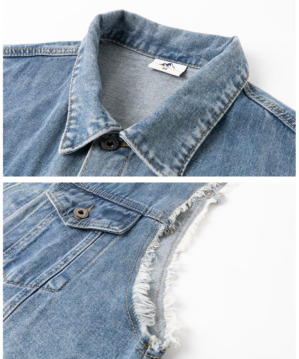 Chalecos Tela Vaquera Hombre Desgarrado Chaqueta de Vaquero Sin Mangas Chaleco de Jean