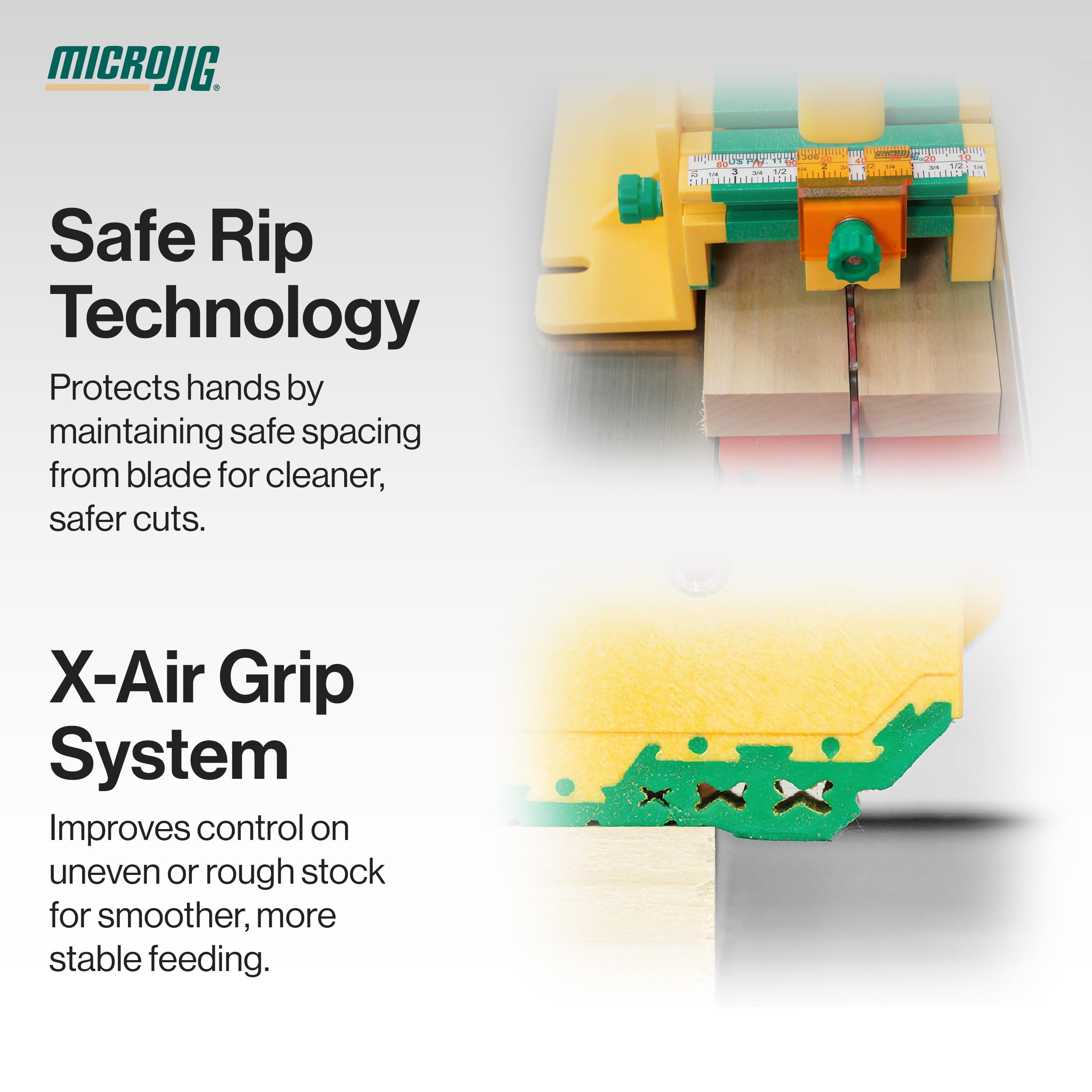 MICROJIG GRR-RIPPER - Bloque de empuje para sierra de mesa para corte de precisión, herramienta de seguridad para carpintería con control de agarre mejorado, compatible con enrutador y ensambladora