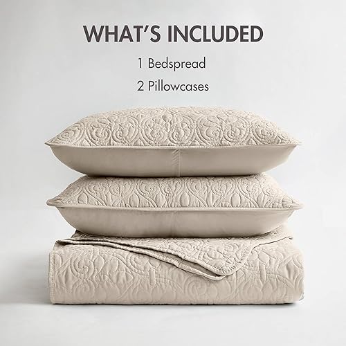 Miniatura 6 de Madison Park Quebec - Colcha acolchada reversible estilo damasco, ideal para todas las estaciones, juego de cama de colcha ligera y fundas a juego,