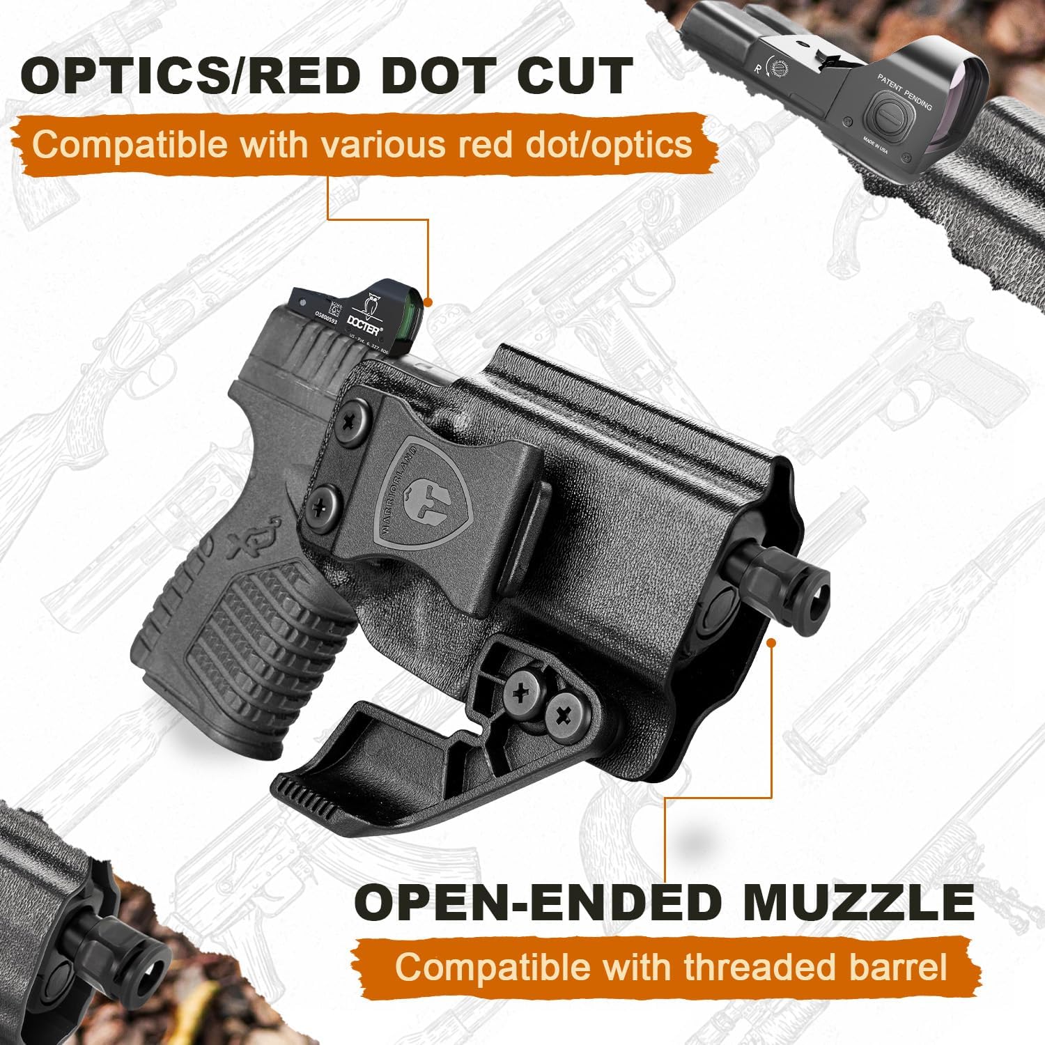 WARRIORLAND IWB KYDEX Holster w/Optic Cut, Fit for Springfield XD-S & XD-S MOD.2 OSP, Inside Waistband Conceal Carry, Adj. Cant & 'Posi-Click' Retention, w/Claw/Right- / Left-Hand Options