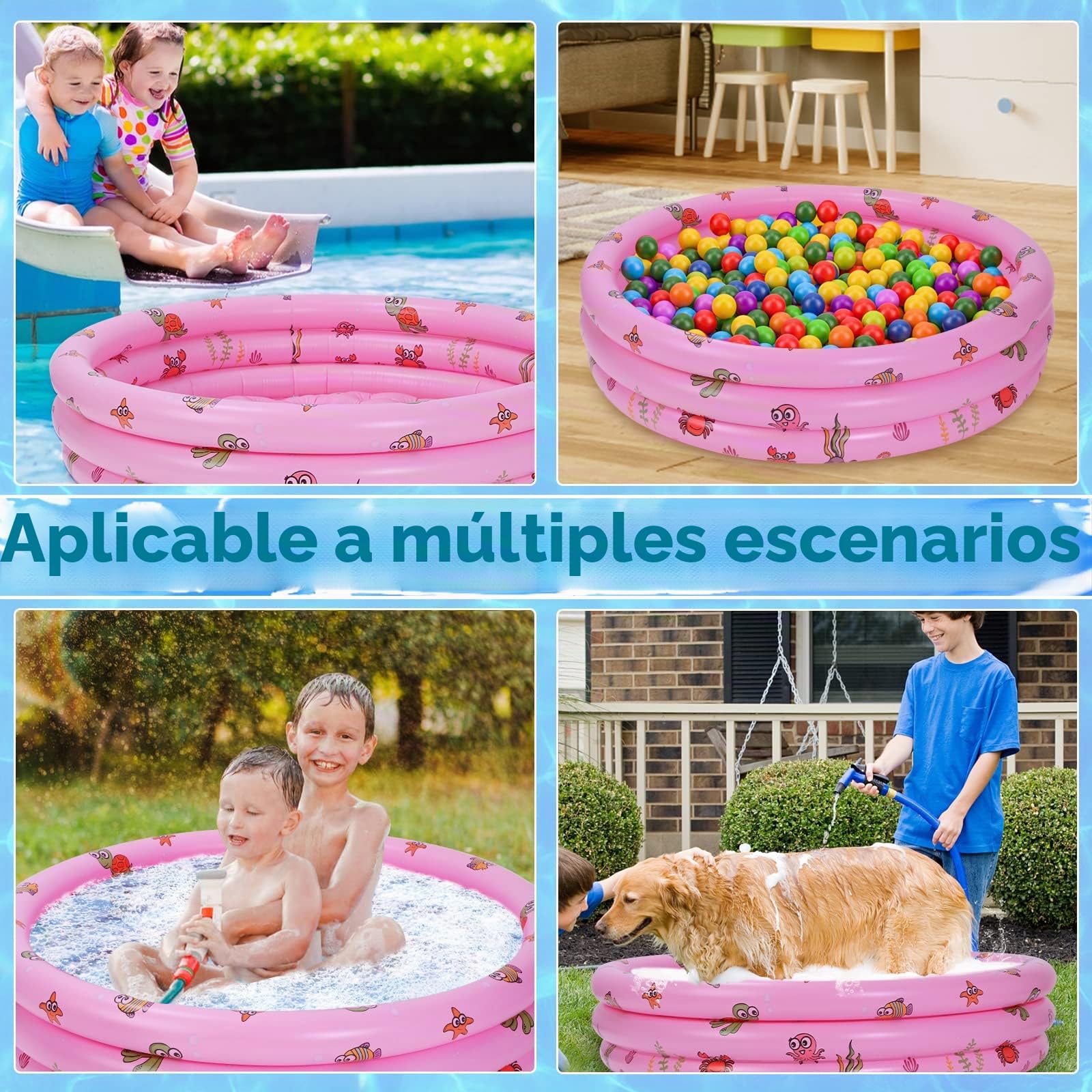 Highttoy Piscina Infantil,Piscina Hinchable Redonda de 51 Pulgadas Piscina Bebe Niña 3 Aros Piscinas Hinchables Juegos Acuáticos Exterior y Interior, Rosa(130 x 40cm)