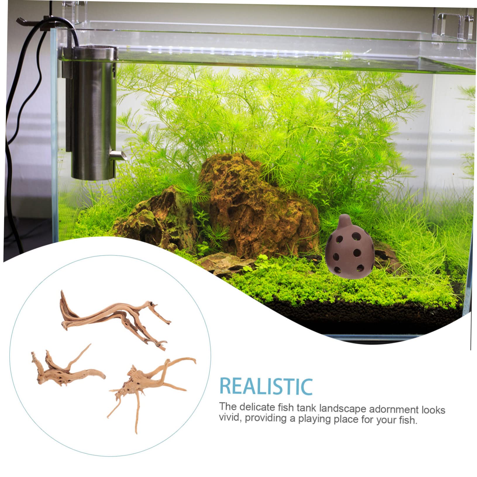 Luxshiny 3 Piezas Madera Flotante para Acuario Forma Realista, Fácil de Usar, Adorno Natural para Tanque de Reptiles y Mesa Varios Estilos