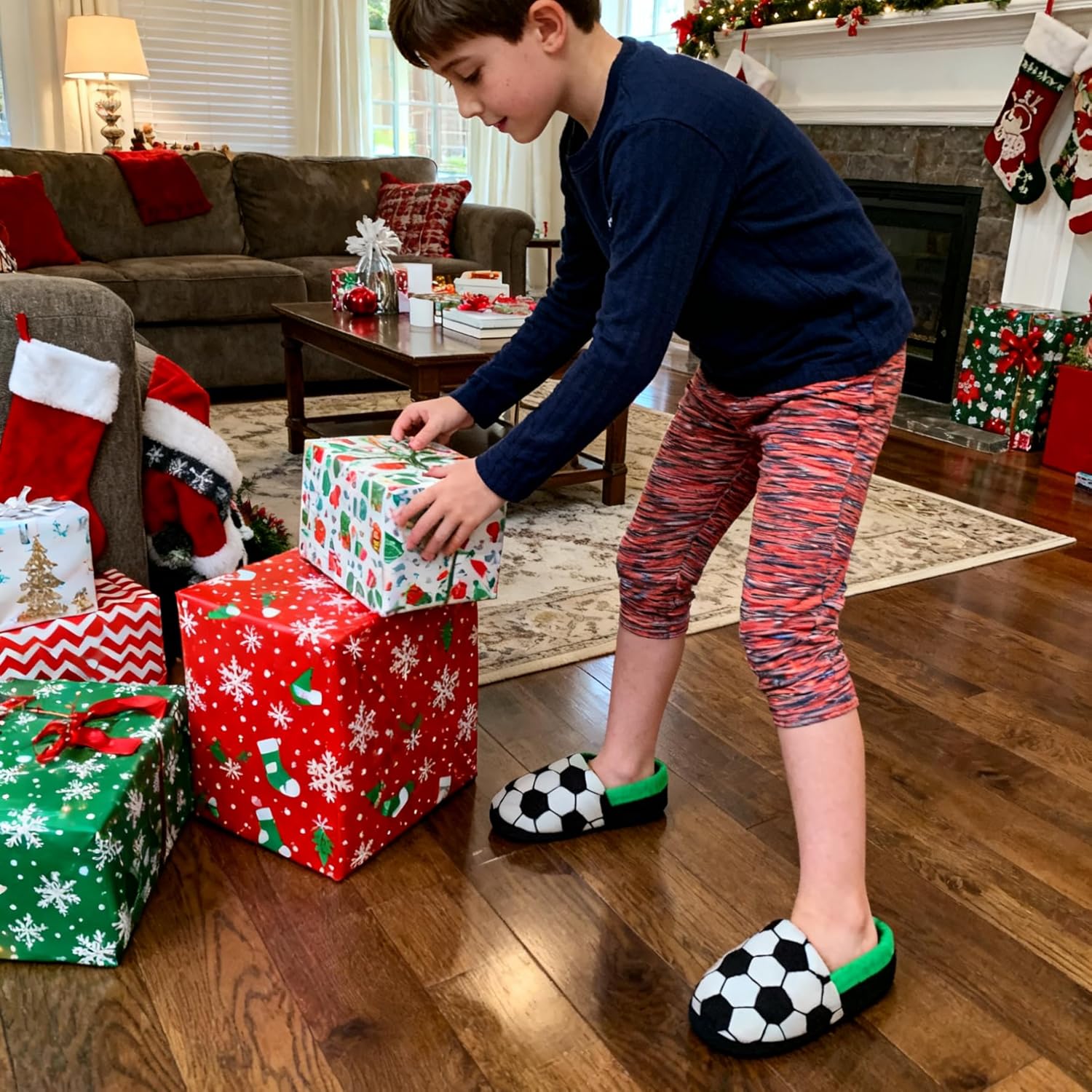 festooning Toddler Boys Girls Football Slippers Soft Fuzzy Slip-Ons Little Kid Warm Indoor House Slipper Shoes - Image 2