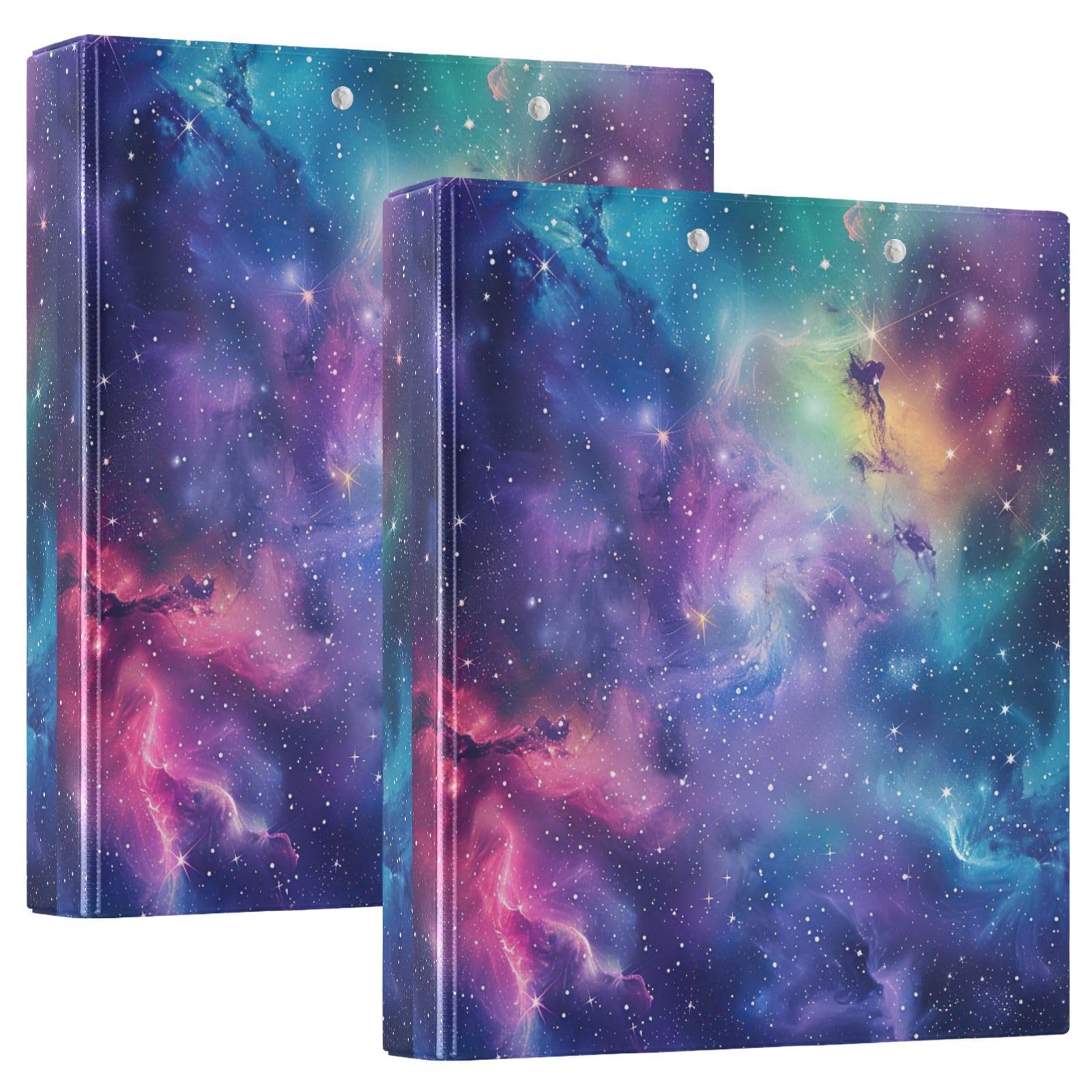 Qilmy Galaxy 3 Ring Binder A4 Letter Size 1.5 Inch Round Ring Binder with Metal Clipboard for Office Supplies, 2 Pack