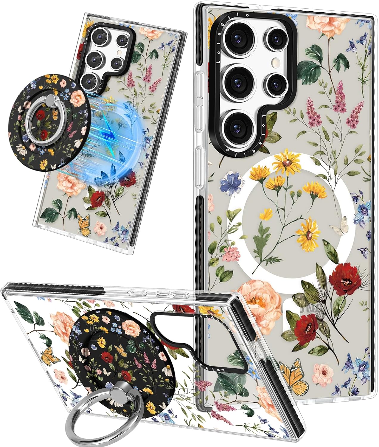 Cute Case for Samsung Galaxy S25 Ultra for Women Girls - Funny Retro Flower Design Compatible with Magsafe Magnetic Ring Holder Kickstand Fashion TPU Phone Covers