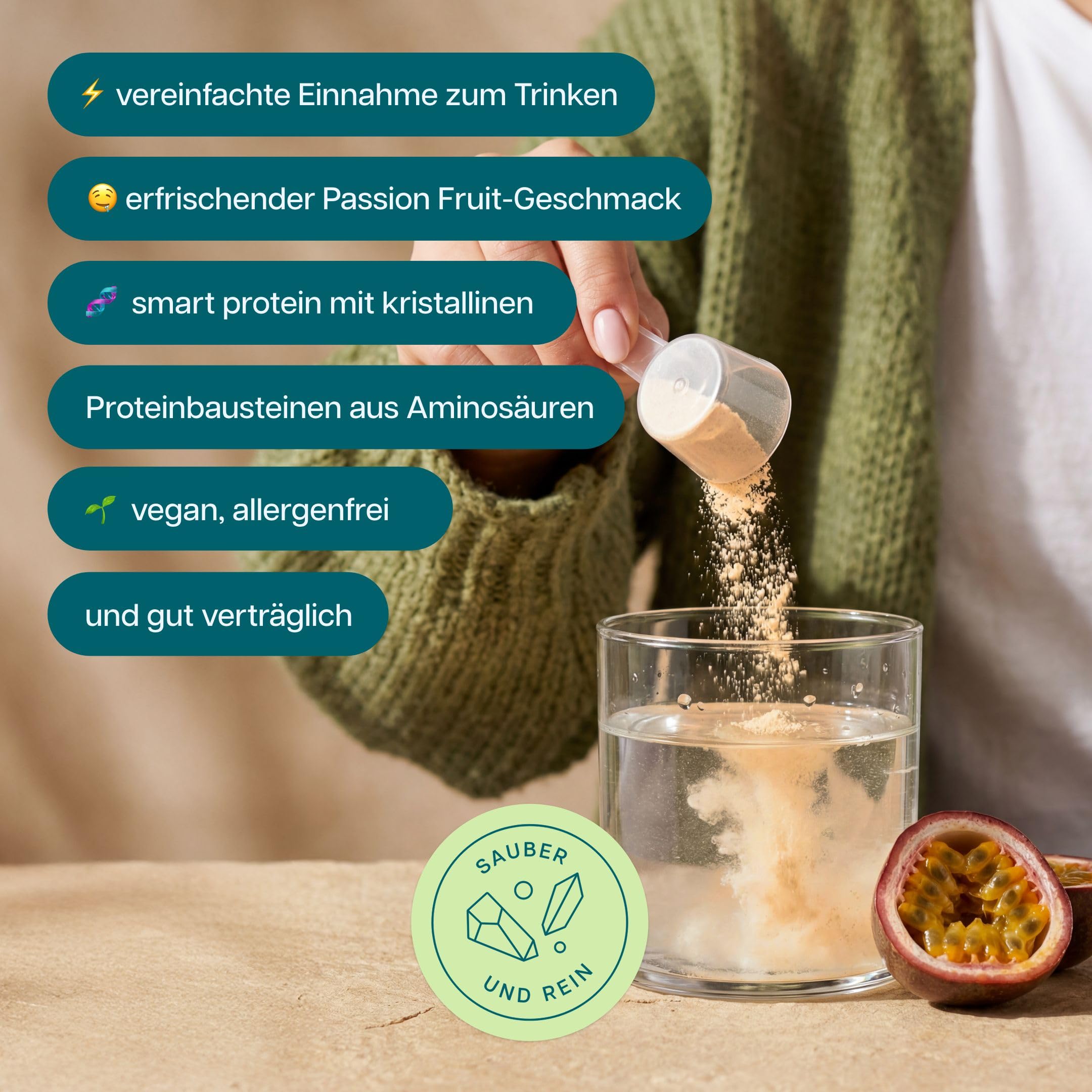 everydays – smap® drink Passion Fruit – 100% reine Aminosäuren - hochwertige Proteinbausteine für Zellen, Muskeln & Regeneration – vegan, zuckerfrei - Passionsfrucht (300g)