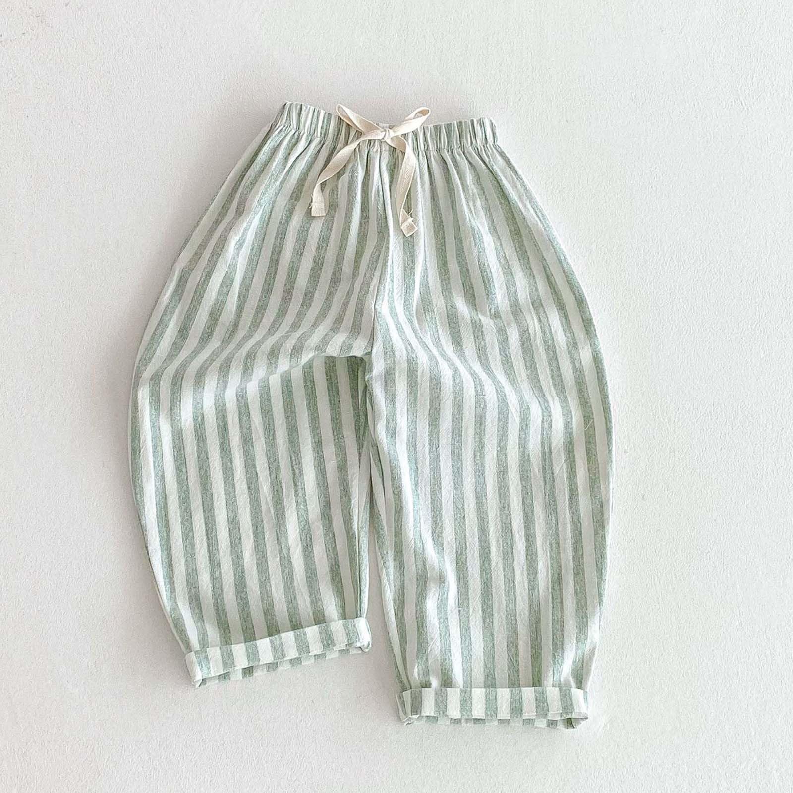 Pantaloni in Cotone e Lino per Bambino Pantalone Stampa a Righe Pantaloncini Estivi Elastico in Vita Pantaloni con Coulisse Pants Leggeri Traspiranti Pantalone Casual Abbigliamento