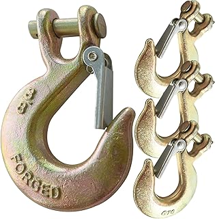 4Pack 3/8” Clevis Hooks with Latch, Forged G70 Steel Clevis Slip Winch Hook for Trailer, Safety Chain Hooks Solid Clevis Grab Hooks for Deck Hauler Receiver Hitches Trailer Wiring-18,000lbs Capacity