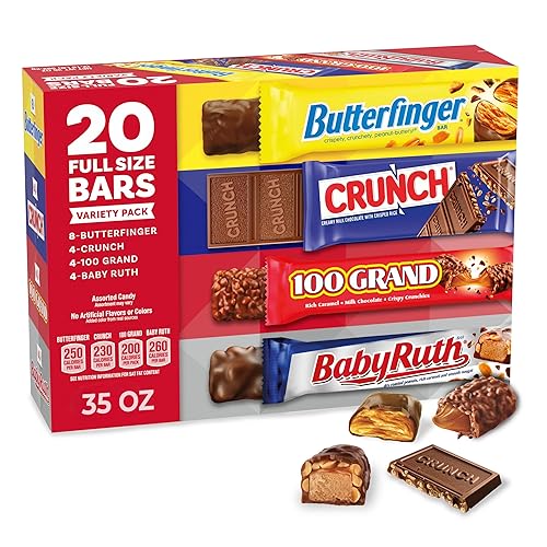 Butterfinger, CRUNCH, Baby Ruth and 100 Grand, Bulk 20 Pack,