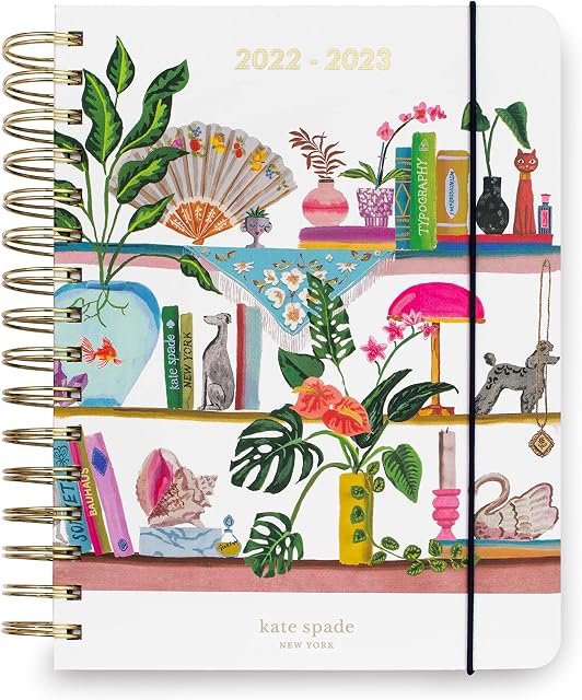Kate Spade New York 2022-2023 Diary Weekly and Monthly, Large Planner Dated August 2022 - December 2023, Hardcover Agenda, Day Planner with Stickers, Pockets, and Spiral Binding, Bookshelf