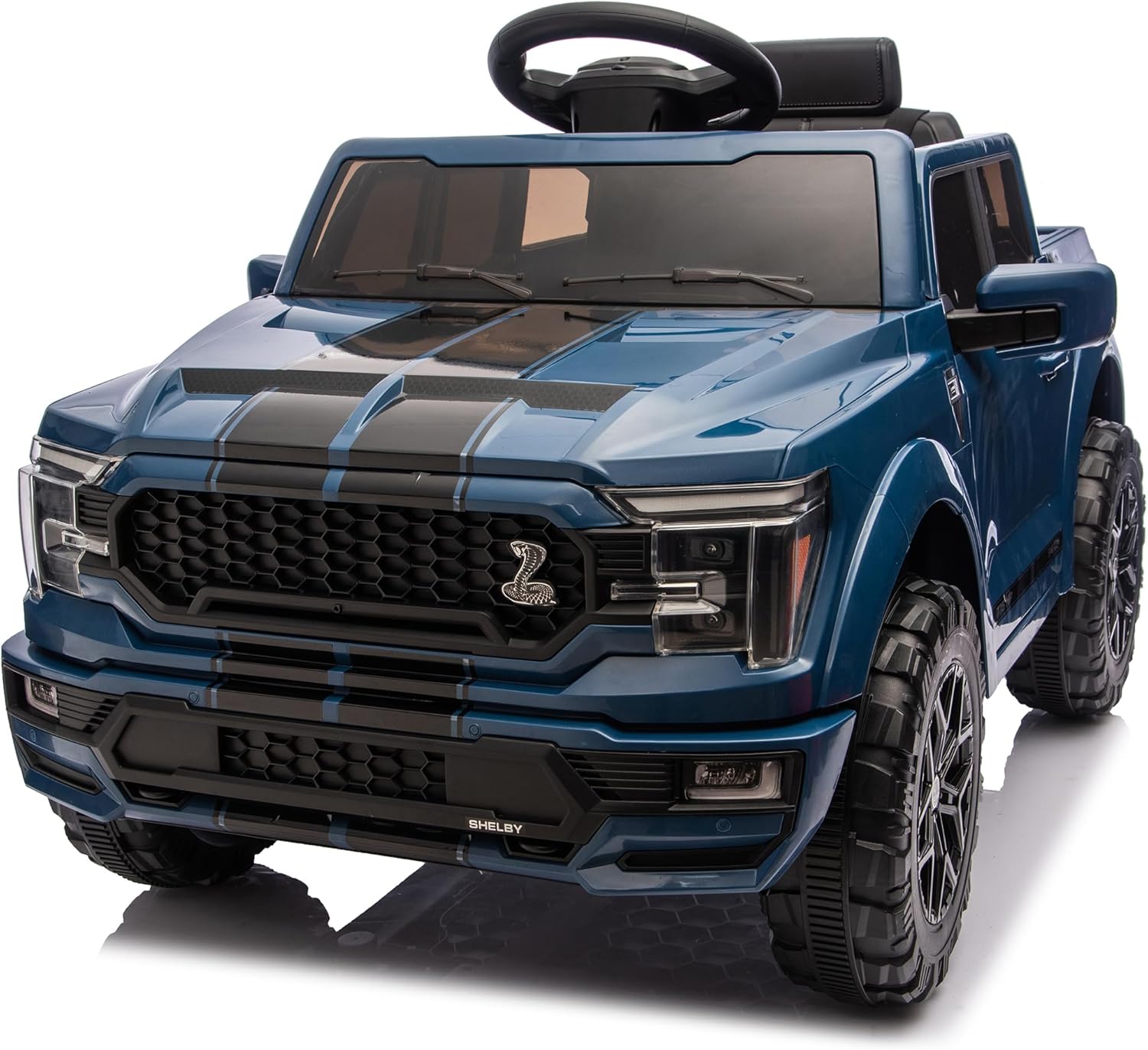 Licensed Ford Shelby F-150 Ride on Car Toy, 12V Electric Car for Kids 3-5 with Remote Control, Bluetooth - Blue