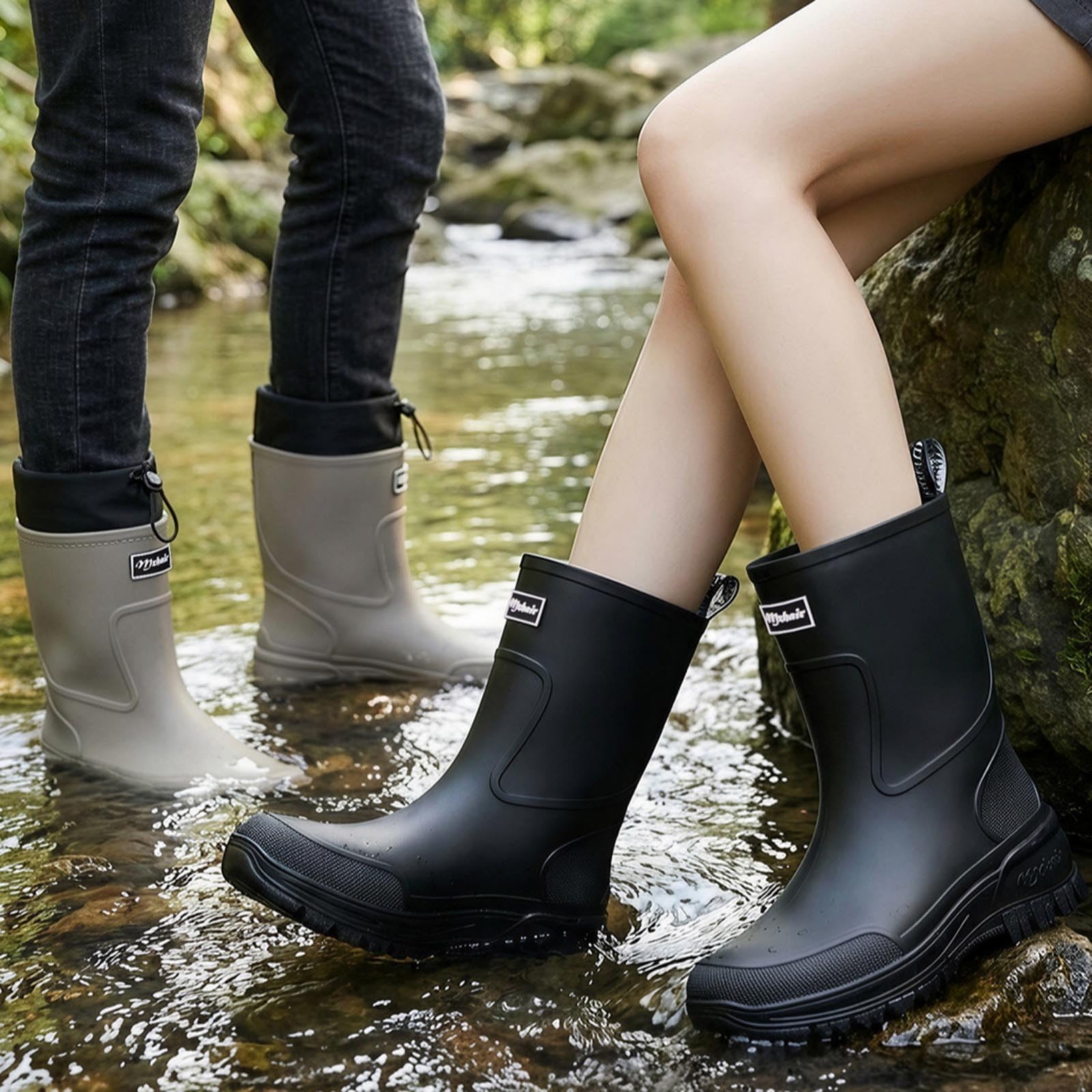 Halbe Regenstiefel Herren Halbhoch Gummistiefel Männer Jagd Gummi Stiefel Men Mit Verstellbarer Kordelzug Faltbar Hoch Gummistiefel Wasserstiefel Schlicht Stiefel Angeln Wander Gartenstiefel 1