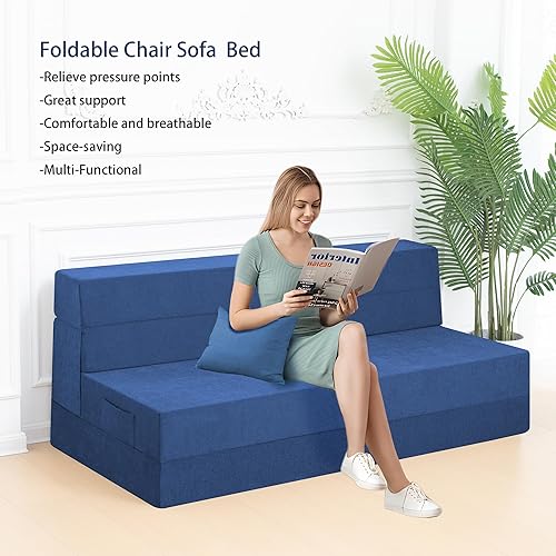 Miniatura 7 de Sofá cama plegable con almohada, silla plegable convertible para cama, colchón de espuma para el suelo, sofá cama plegable para sala de estar,