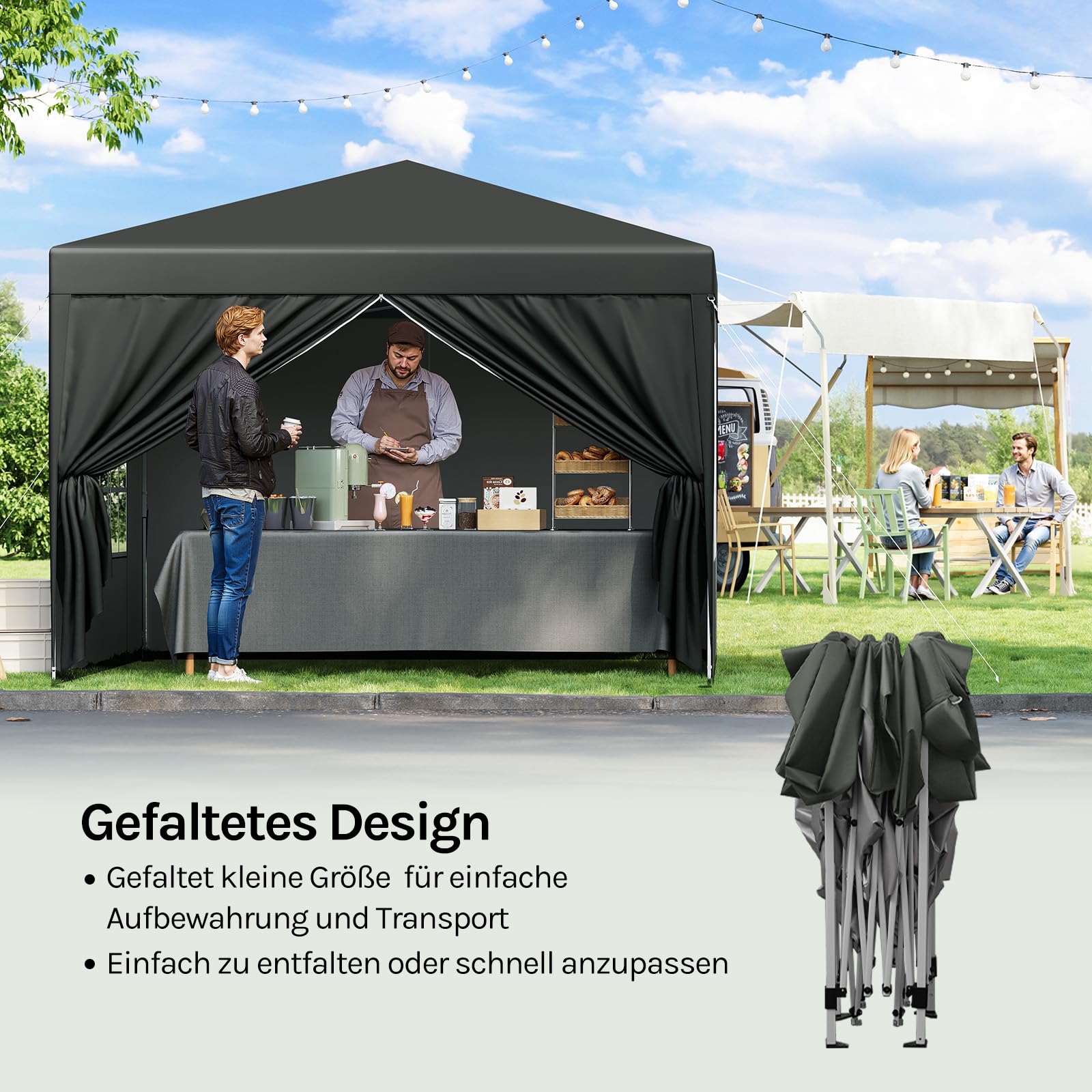 WOLTU Pavillon Pop-Up wasserdichter Faltpavillon Sonnenschutz Event Pavillon mit Seitenwänden Gartenpavillon auf Terrasse Camping Festival Pagodenzelt aus Oxford Metallrahmen 3 x 3 m Grau