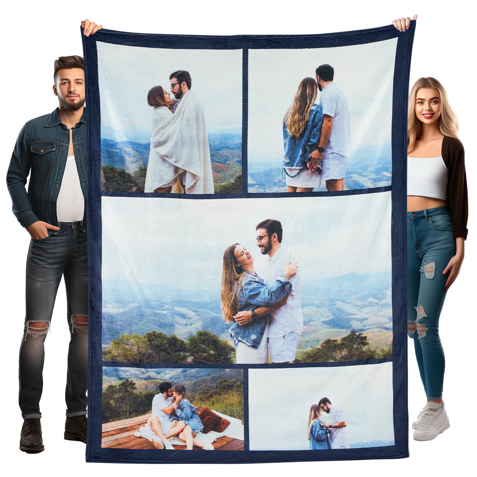 Stepdiy 5 Photo Collage Personalised Blanket, Custom Blanket With 5 Pictures For Her Him, Photo Blanket For Personalised Gifts For Girlfriend Boyfriend Wife Husband
