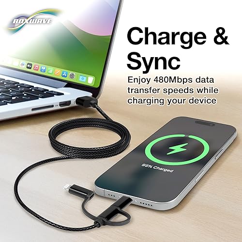 Miniatura 4 de BoxWave Cable compatible con Chuwi GemiBook XPro, cable AllCharge 3 en 1, color negro azabache