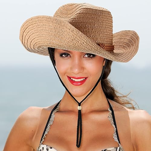 Miniatura 7 de JaGely 12 sombreros de vaquero de paja para mujeres y hombres, sombrero de verano de ala ancha, protección solar a granel para fiestas temáticas