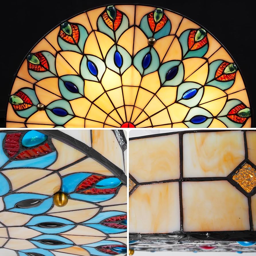 Vintage Tiffany Ceiling Light Hand-Made Colorful Chandelier