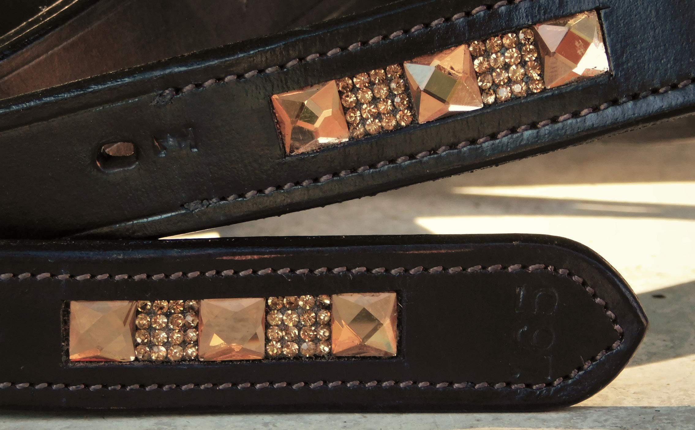 Tysons Breeches Liz Leder Steigbügelriemen Bügelriemen Steigbügel Riemen Strass Braun Schwarz Glitzer Strass Glitzerriemen 145 155 165 cm (165 cm, Dunkelbraun)