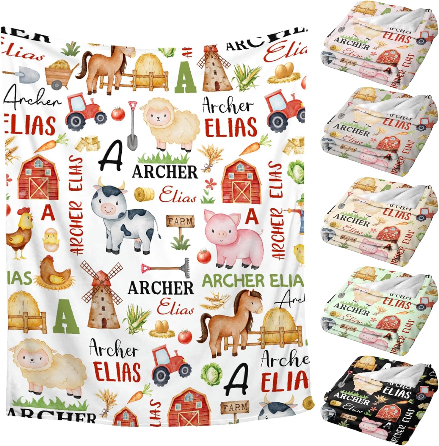 Personalized Baby Blanket for Girls Boys Farm Animals Custom Baby Blanket with Name Swaddle Blanket for Toddlers Infants Kids Shower Newborns Nursery Stroller Crib Decor Throw Birthday Gift