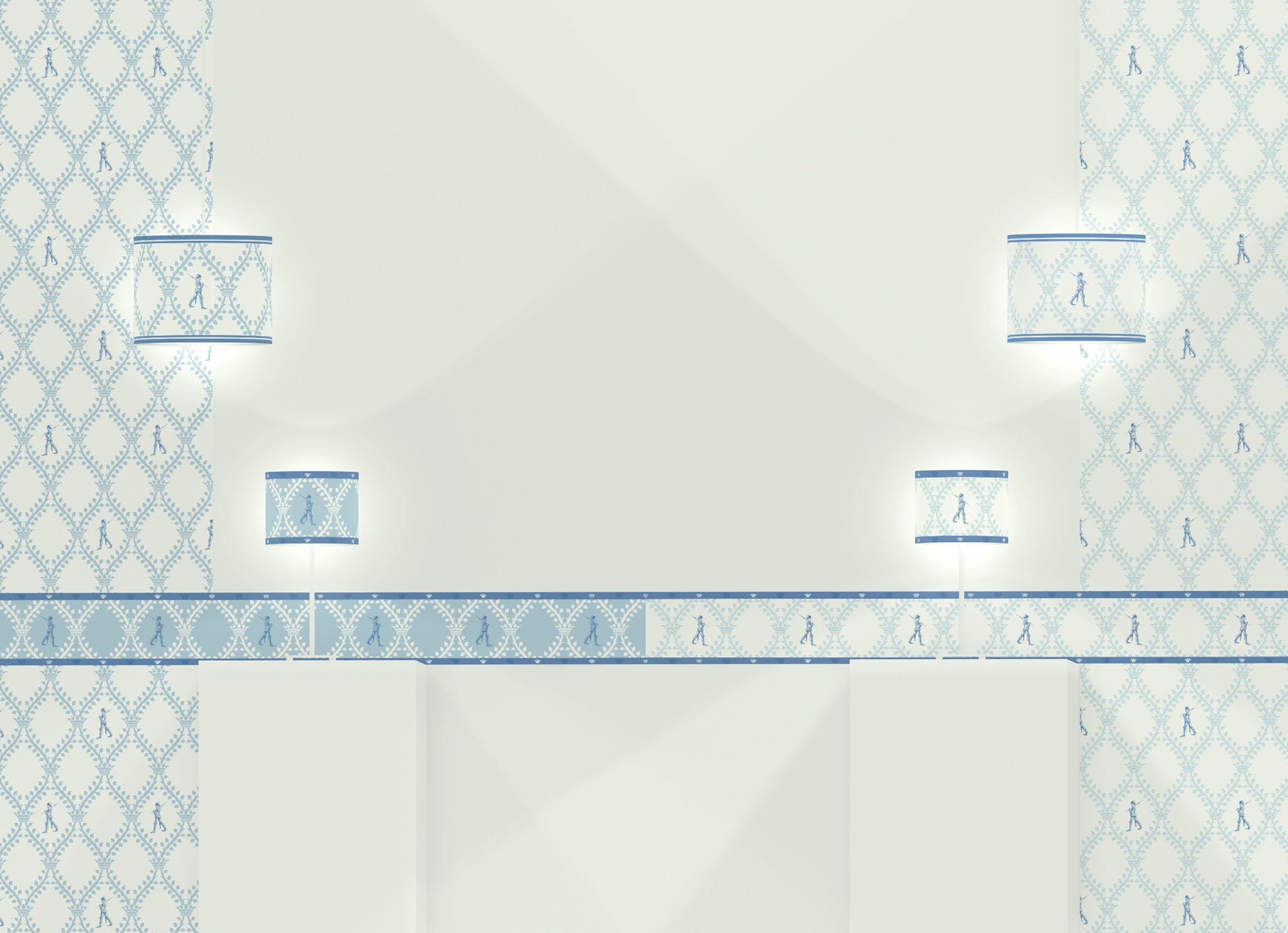 3er Set GMM Bordüre, Tapetenborten Klassiker - helle Tapetenborte mit Rittern in weiß / blau, 3x5m, ideal zum Einzug, Umzug, Renovierung um Zimmer, Küche, Gänge, WC aufzupeppen