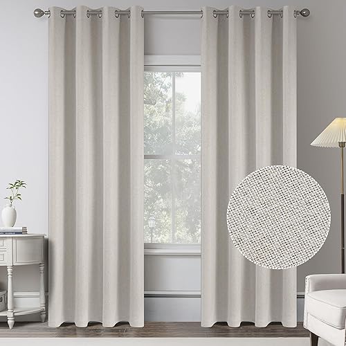 Miniatura 1 de Cortinas opacas extralargas de lino 108 pulgadas para dormitorio, cortinas texturizadas de arpillera con aislamiento térmico para ahorro de energía,