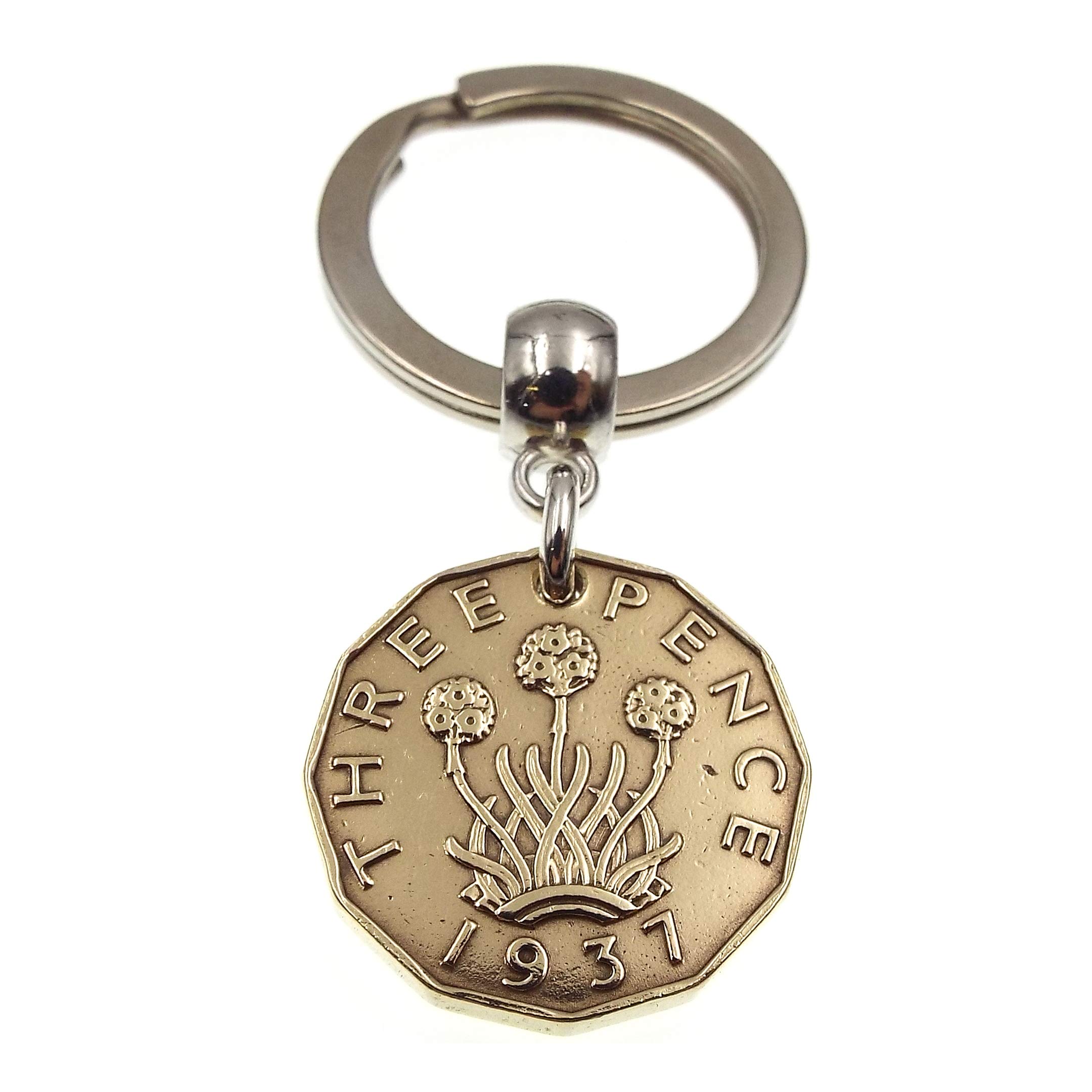 A Silver Dream Multicolor 1937 Brass Threepence Coin Keyring