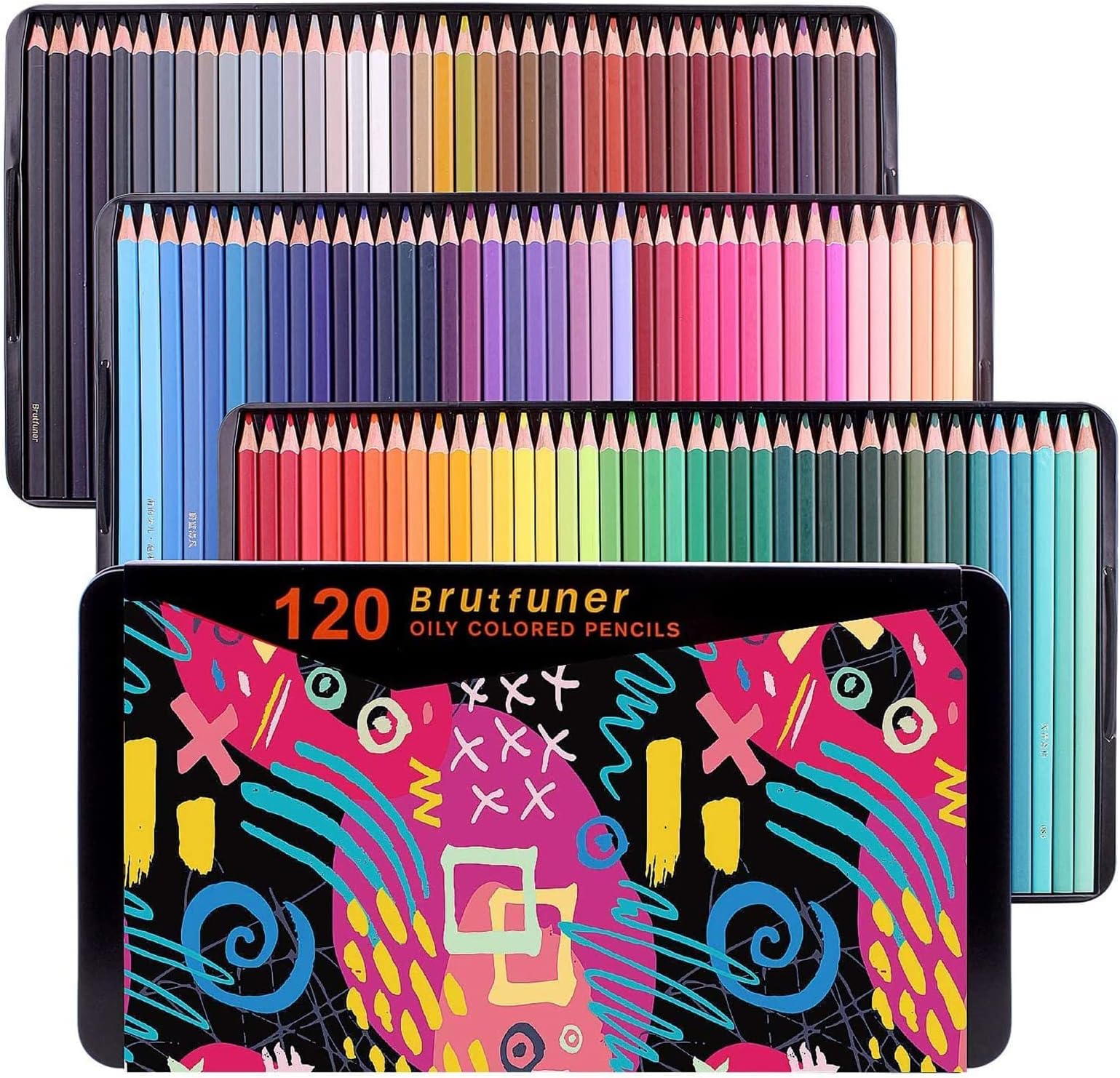 Laconile Colouring Pencils,120 Brutfuner Square Barrels Coloured Pencils for Adult Colouring