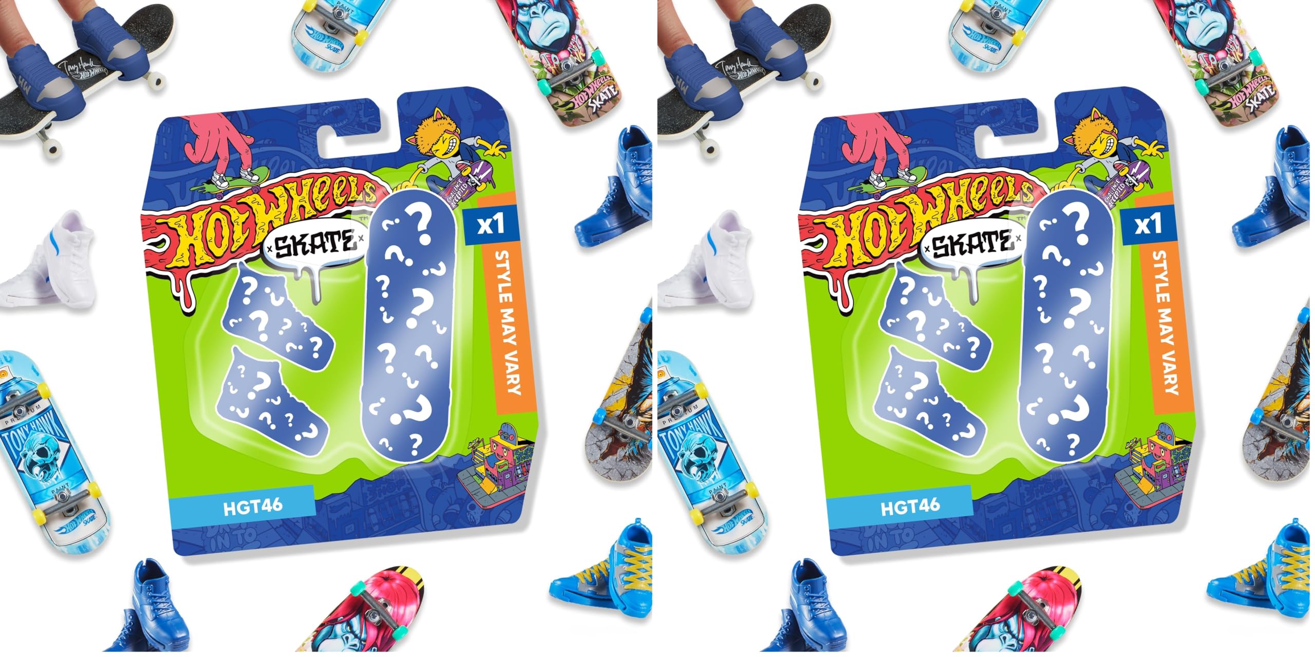 Hot Wheels Skate Fingerboard Spielset, designt in Zusammenarbeit mit Tony Hawk, inkl1 Fingerboard und 1 Paar Skateboard-Schuhe, Design kann variieren, ab 5 Jahren, HGT46 (Packung mit 2)