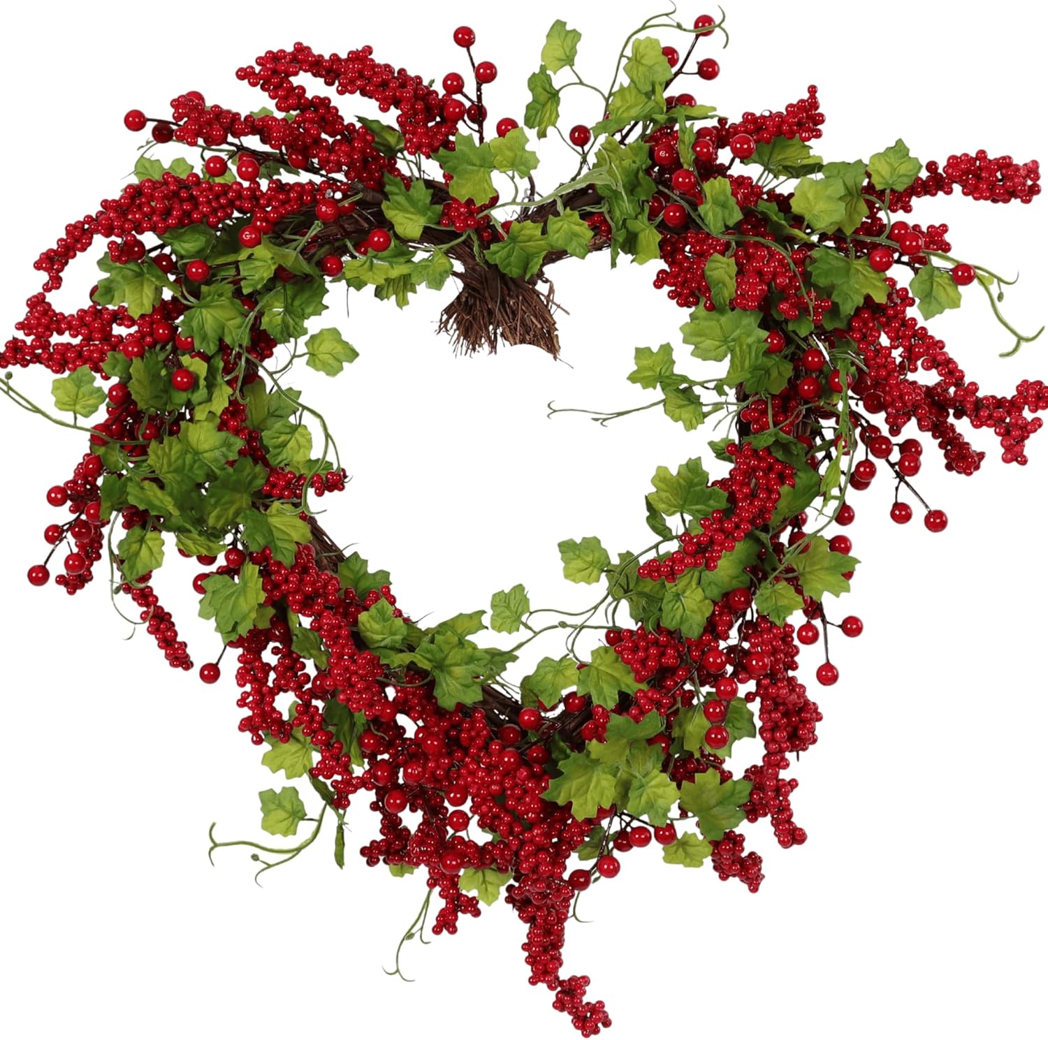 Valentines Day Wreath Heart Wreath with Red Berries Lush Green Ivy, Romantic Front Door Decoration for Spring Mother's Day, Perfect for Weddings & Indoor/Outdoor Farmhouse Décor