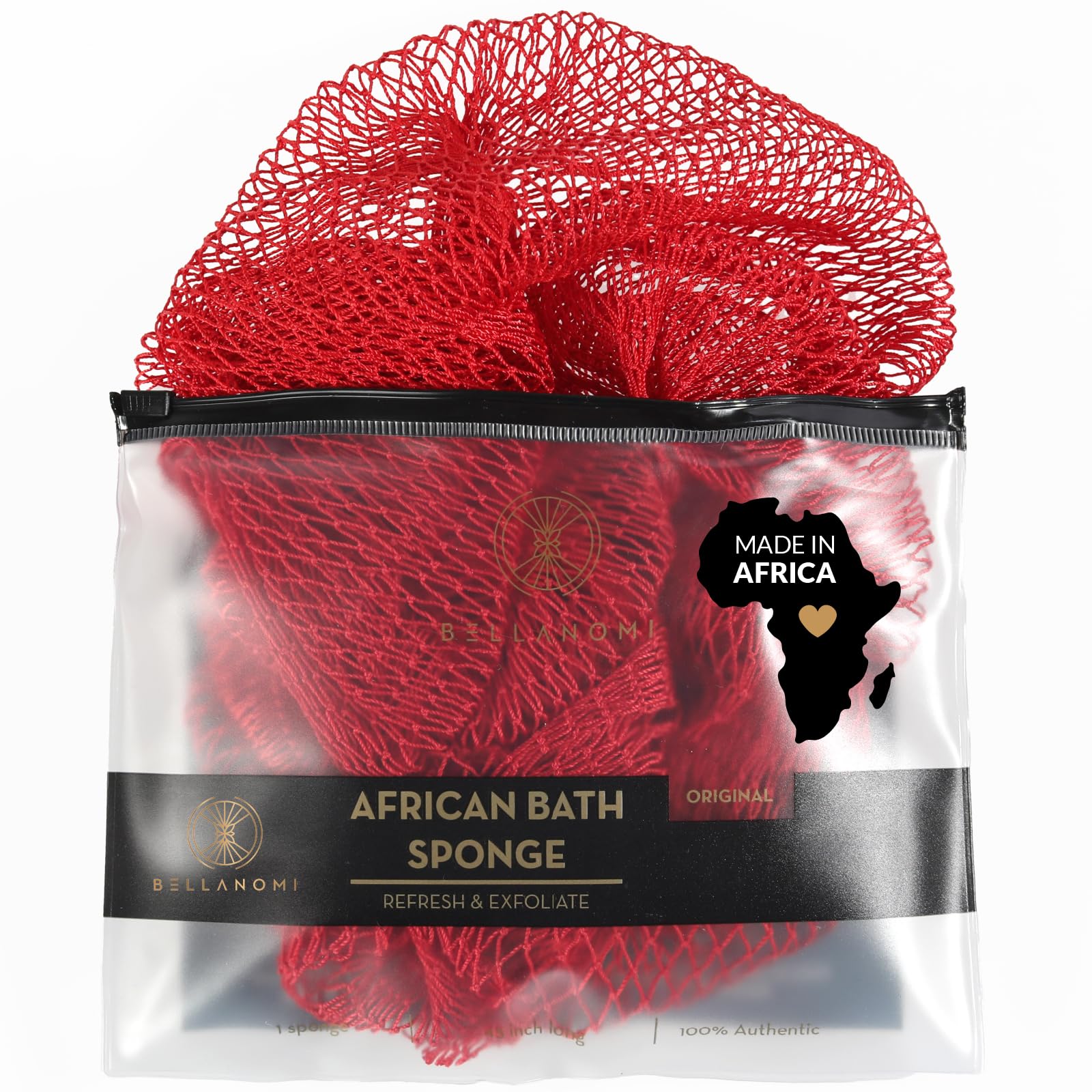 BellanomiAfrican Exfoliating Net Sponge Authentic Ethically Sourced from Nigeria 45 inch Long (Plum)