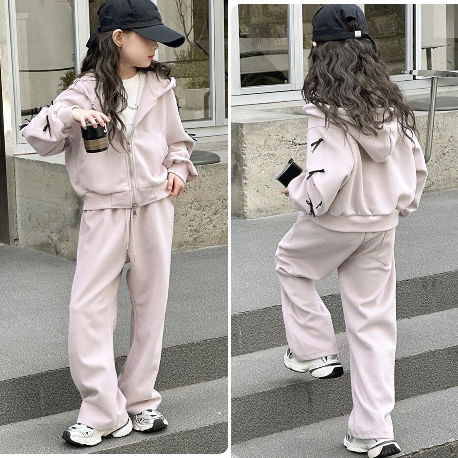 Ensemble d’Entraînement Enfants Fille Survêtement Extérieur avec Papillon Costume 2 Pièces Pantalon de Jogging et Sweatshirt à Capuche pour le Printemps Automne