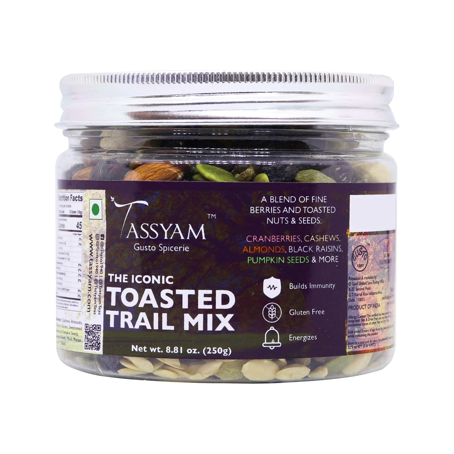 Tassyam Toasted Trail Mix by Tassyam, 250g Sulphur-Less Healthy Munchies Premium Dry Fruit Mix by Tassyam