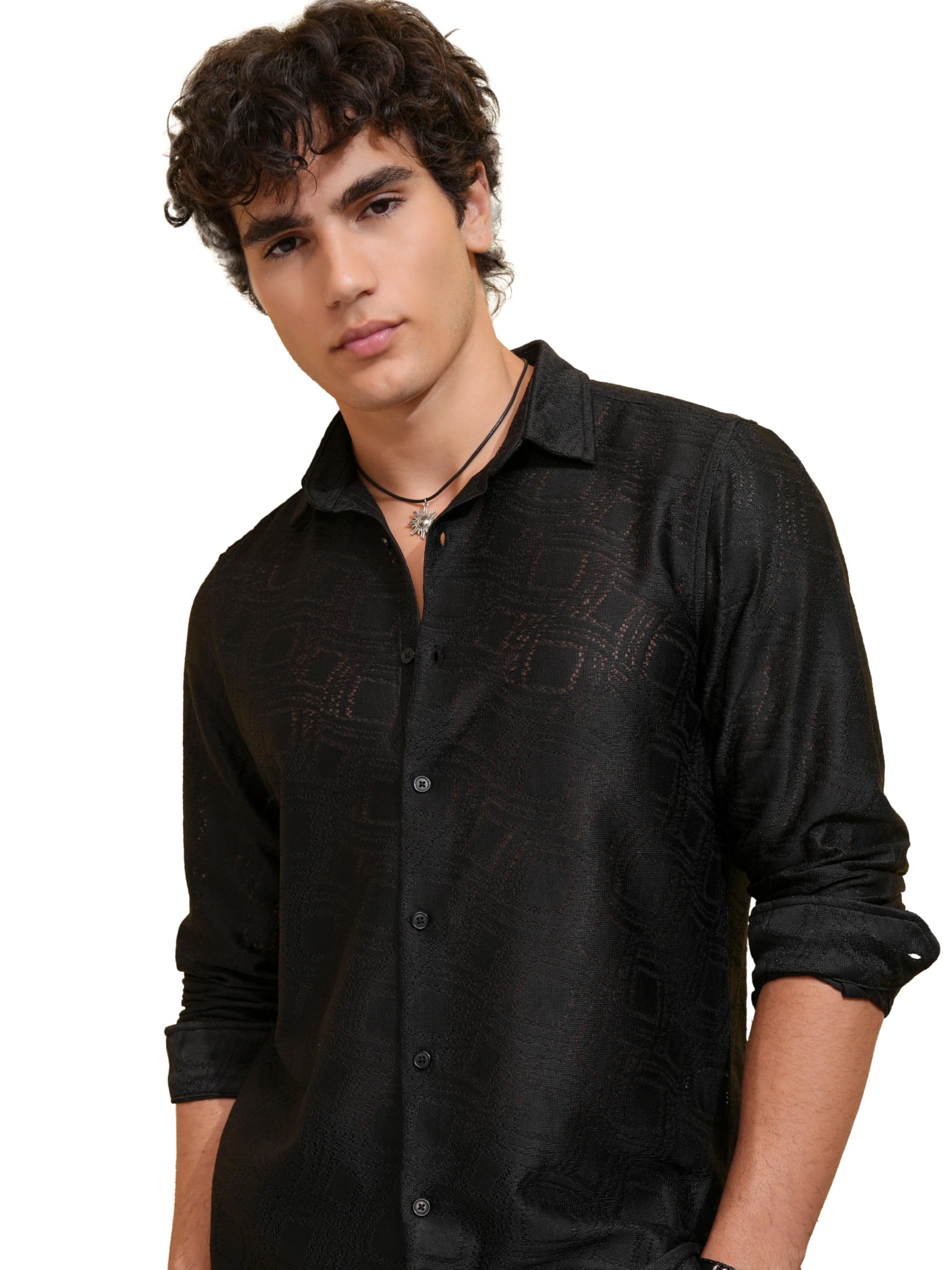 highlander Men's Slim Fit Shirts | Self Design | Long Sleeves | Cutaway Collar | Casual Shirts | Stylish Shirt-picture-12