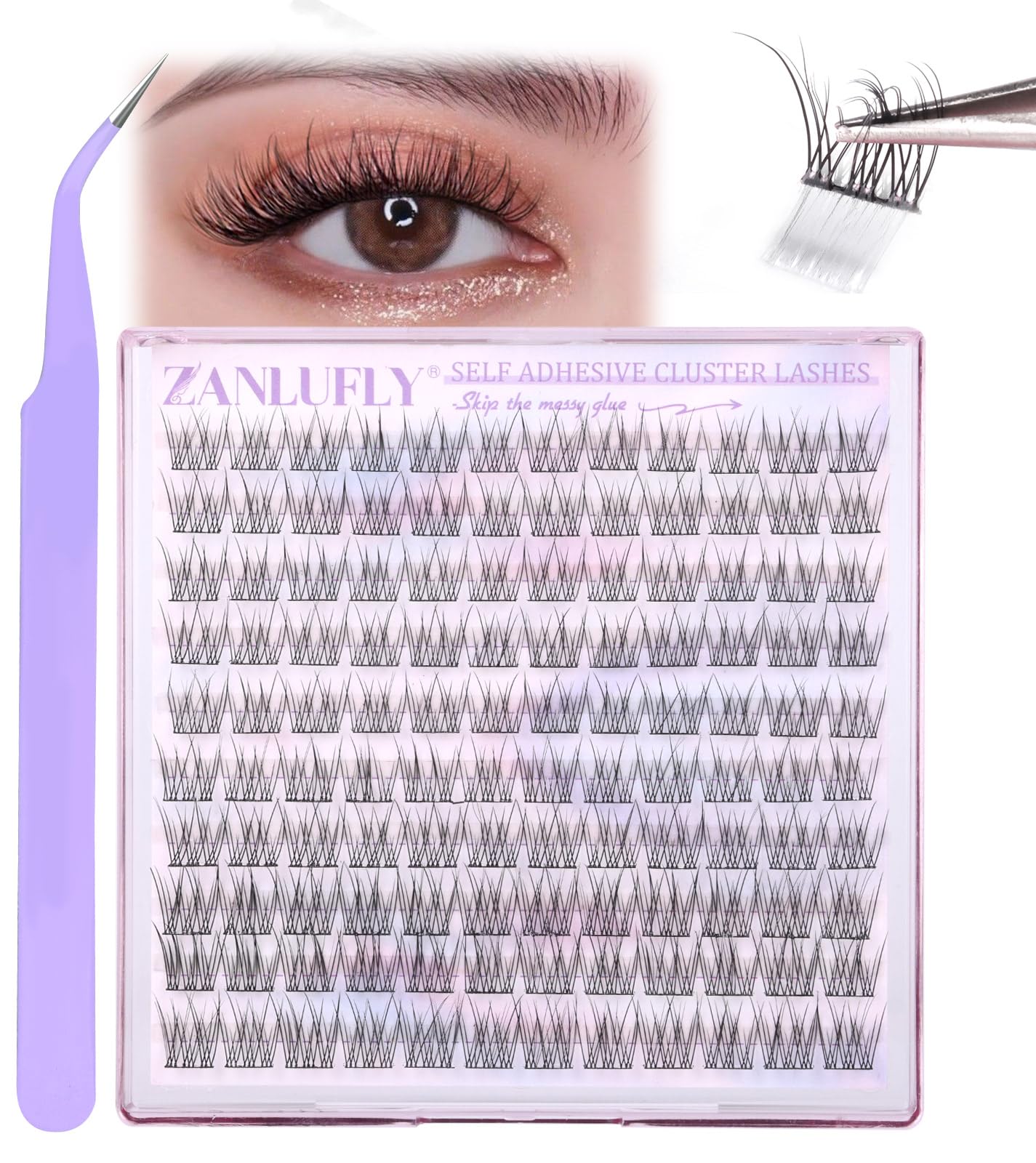 zanlufly Self Adhesive Cluster Lashes Natural Individual Lashes Wispy No Glue Eyelash Clusters with Clear Self Adhesive Strips DIY Eyelash Extensions(10-12MM), Black