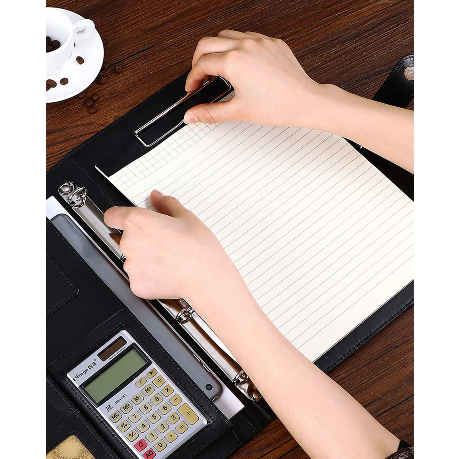 Portfolio A4 Porte Documents Folder Multifonctionnel Portfolio Professionnelle Dossier De Conférence Organiseur Pour Hommes Femmes Bloc Notes Rechargeable 25 Feuilles Lot De 4 ( Size : 8 digit calcula