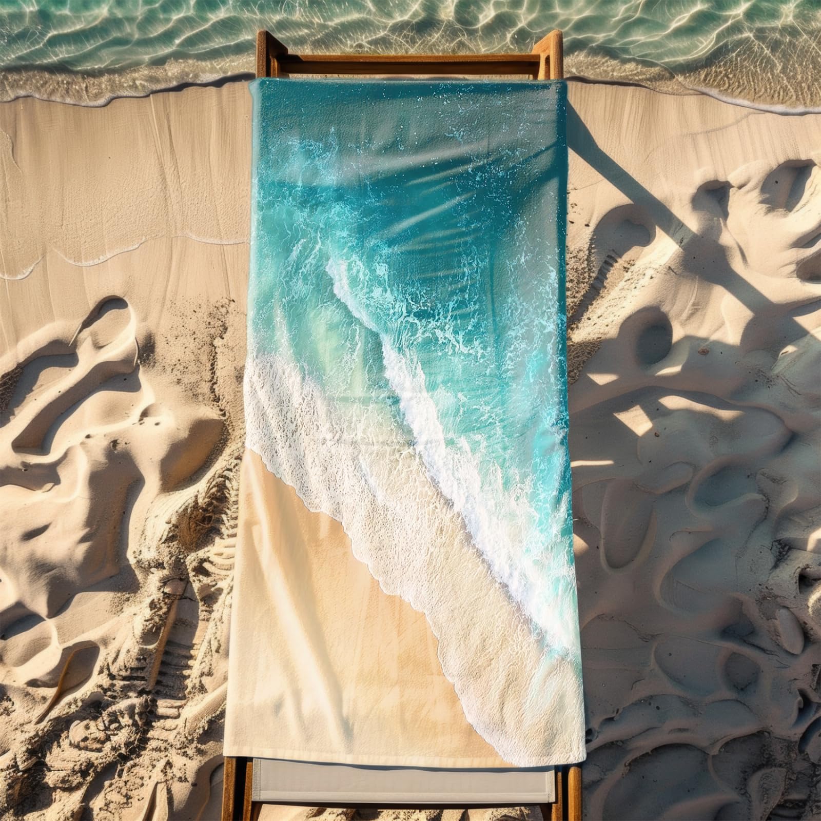 Genérico Toalla Playa 180X100 Mar Verde Ondas Blancas Grande Toallas de Piscina Grandes Anti Arena Secado Rápido Gimnasio Hombre Mujer Lavable A Máquina Regalo