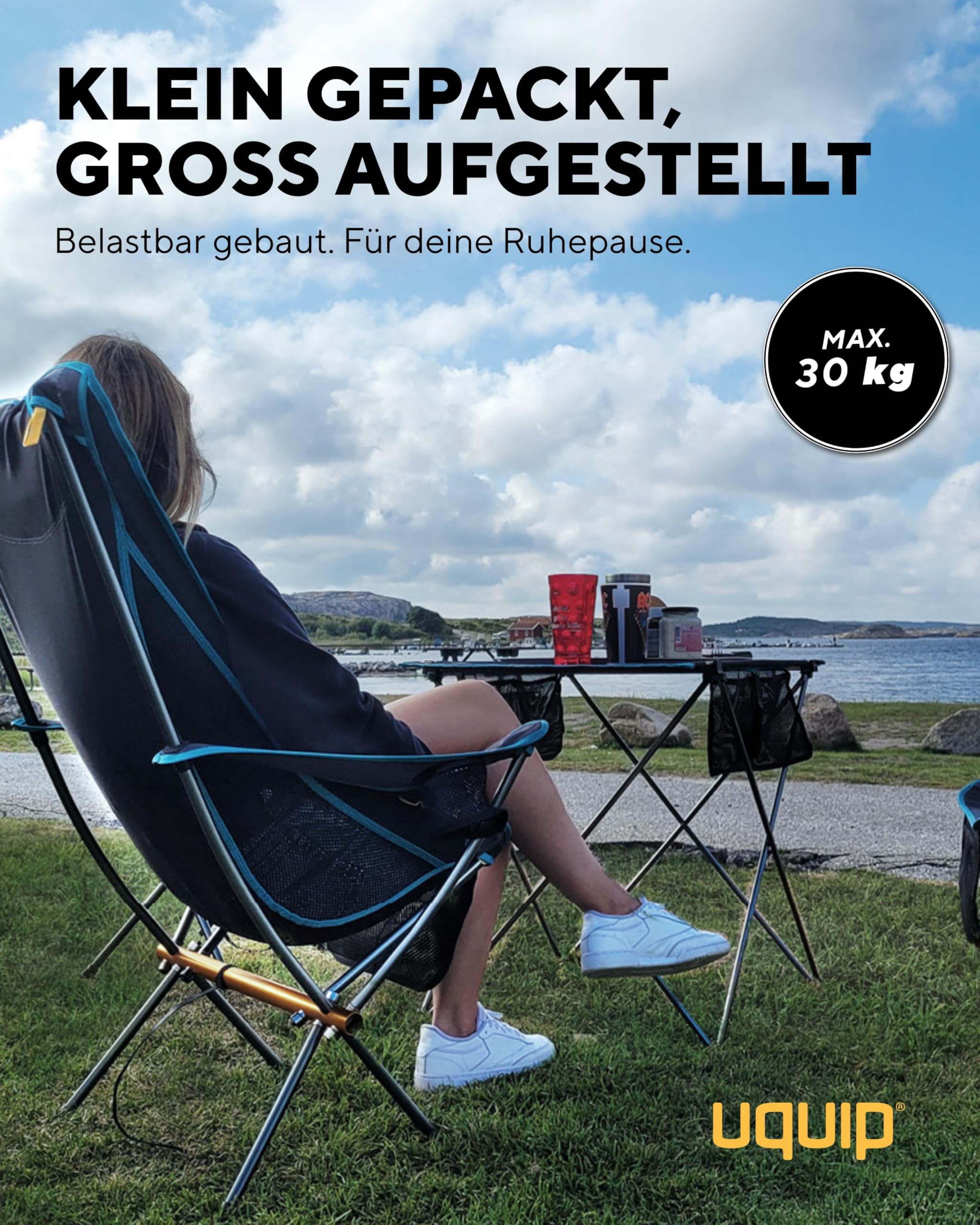 Uquip Campingtisch Liberty L Grey I 58 x 65 x 80 cm I kompakter Falttisch mit 30 kg Traglast I Leichter Klapptisch aus Aluminium I tragbarer Outdoor-Tisch für Camping, Picknick, Festivals & Garten