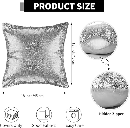 Miniatura 2 de Frienda 6 fundas de almohada plateadas de lentejuelas y fundas de almohada esponjosas de felpa de lana corta aterciopelada, fundas de almohada