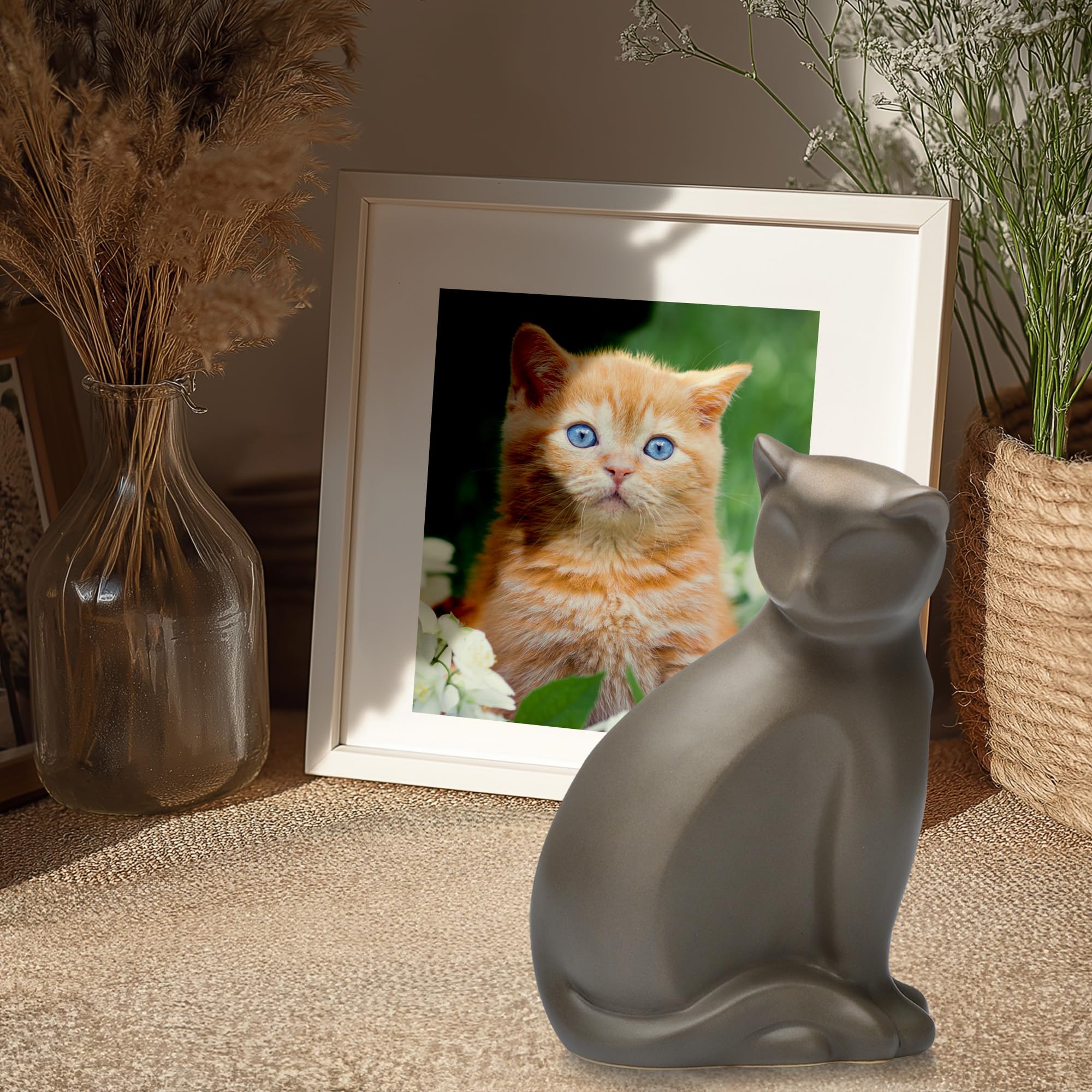 Urna in ceramica per gatto, scatola di cremazione decorativa per animali domestici marrone 4 kg
