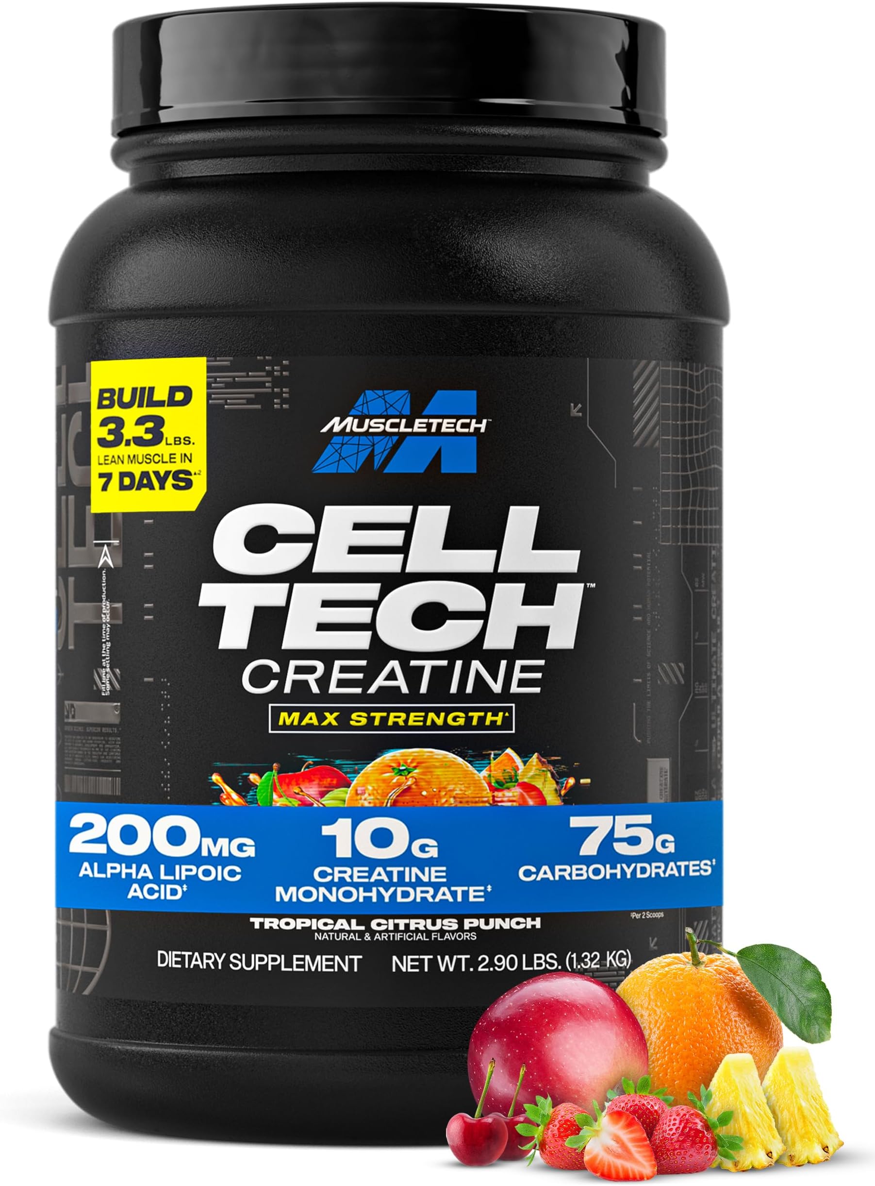Creatine Monohydrate Powder - Cell-Tech Creatine Powder Post Workout Recovery Drink, Muscle Builder & Musclebuilding Supplement - Tropical Citrus Punch, 3 lbs (27 Serv) - Packaging May Vary