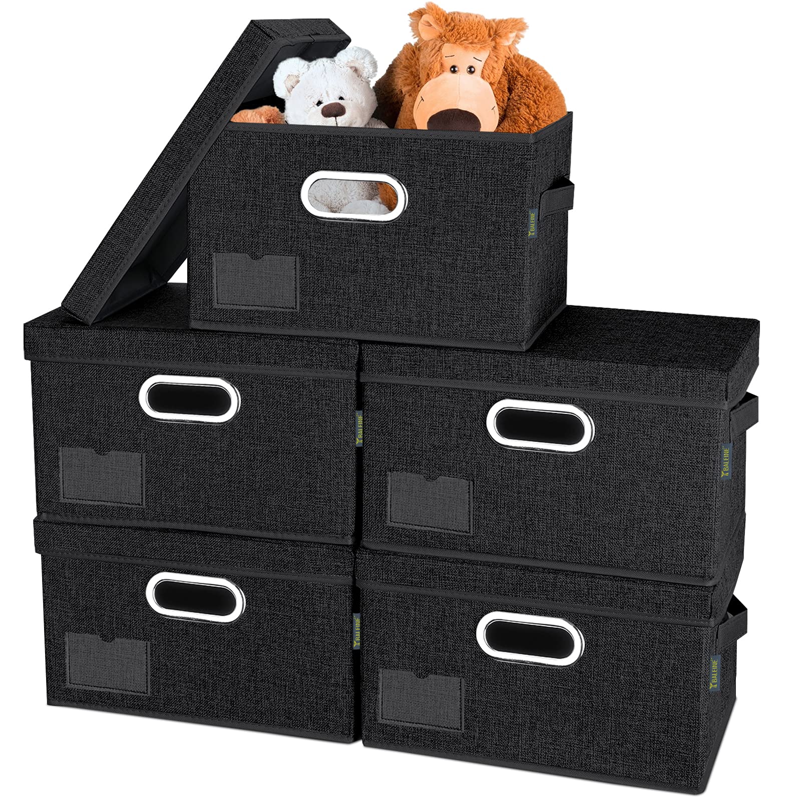 scatole di immagazzinamento, Contenitori portaoggetti pieghevoli in tessuto di lino con coperchio - Contenitori pieghevoli for l'organizzazione di armadi, for casa e ufficio(Brown,3 Pack Middle Size)