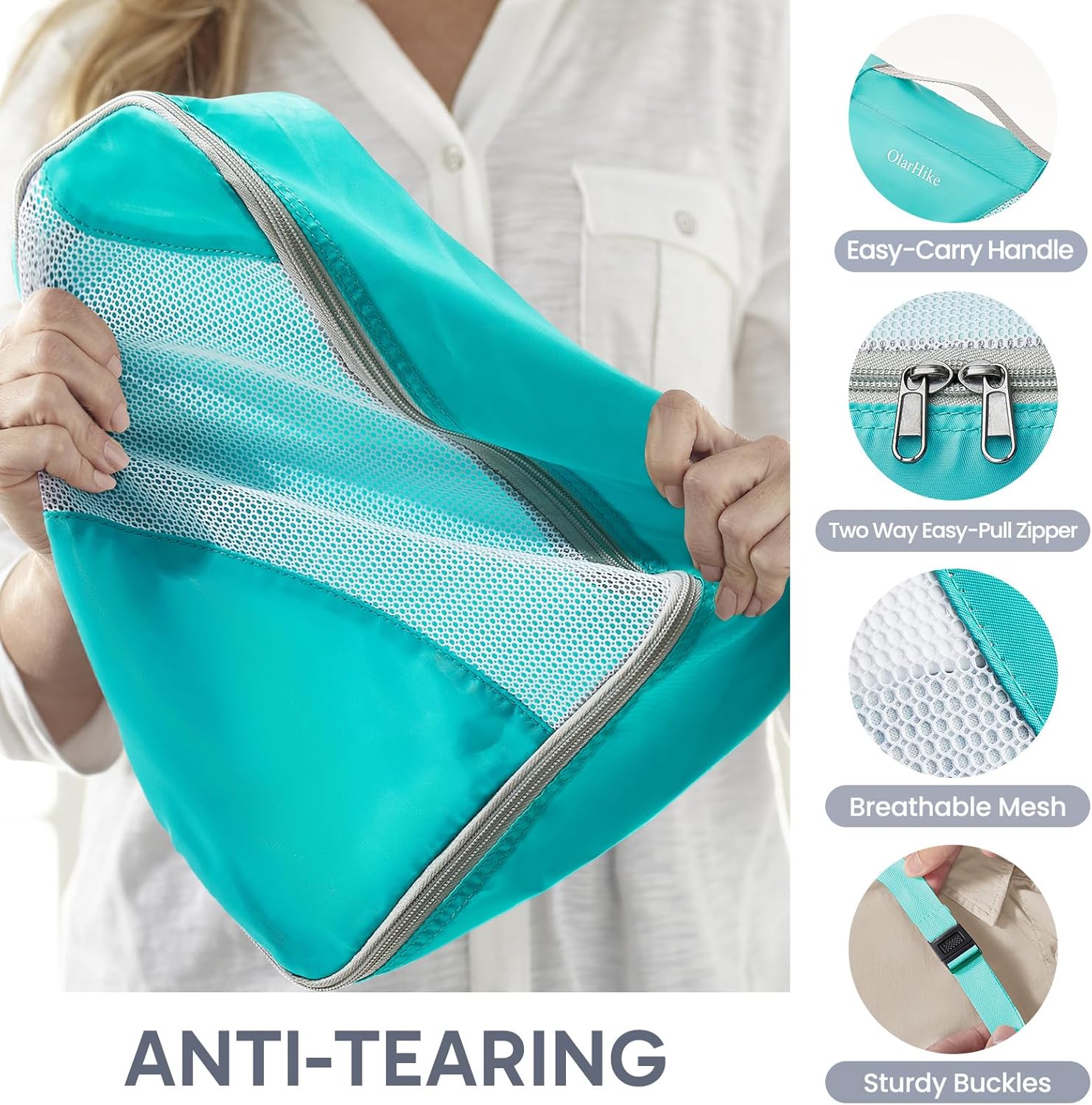 ALL INCLUDED 10 Set Durable Packing Cubes for Suitcases,OlarHike Essentials for Travel,UPGRADED Anti-Tear Stitching, NEW Improved Luggage Packing Organizers for Travel Accessories,Turquoise - Image 6