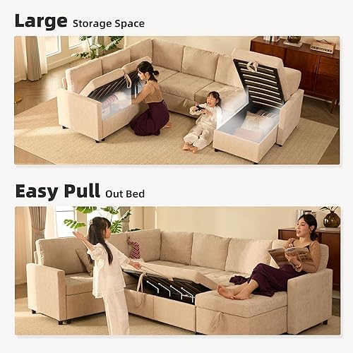Miniatura 3 de Sofá cama modular de 107 pulgadas con cama extraíble, sofá modular en forma de U con almacenamiento, sofás de asiento extra anchos y profundos para