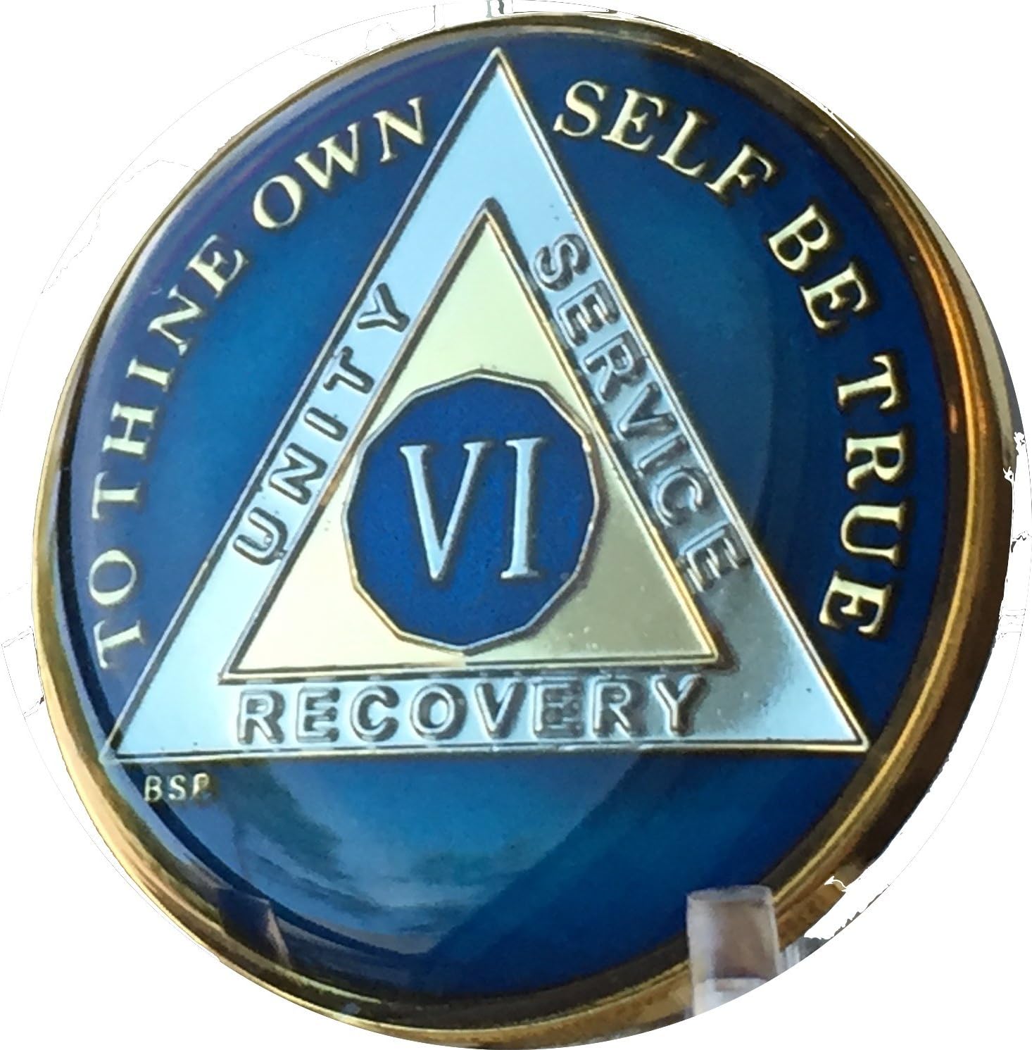 6 Year Midnight Blue AA Medallion Chip Tri Plate Gold & Nickel Plated Serenity Prayer