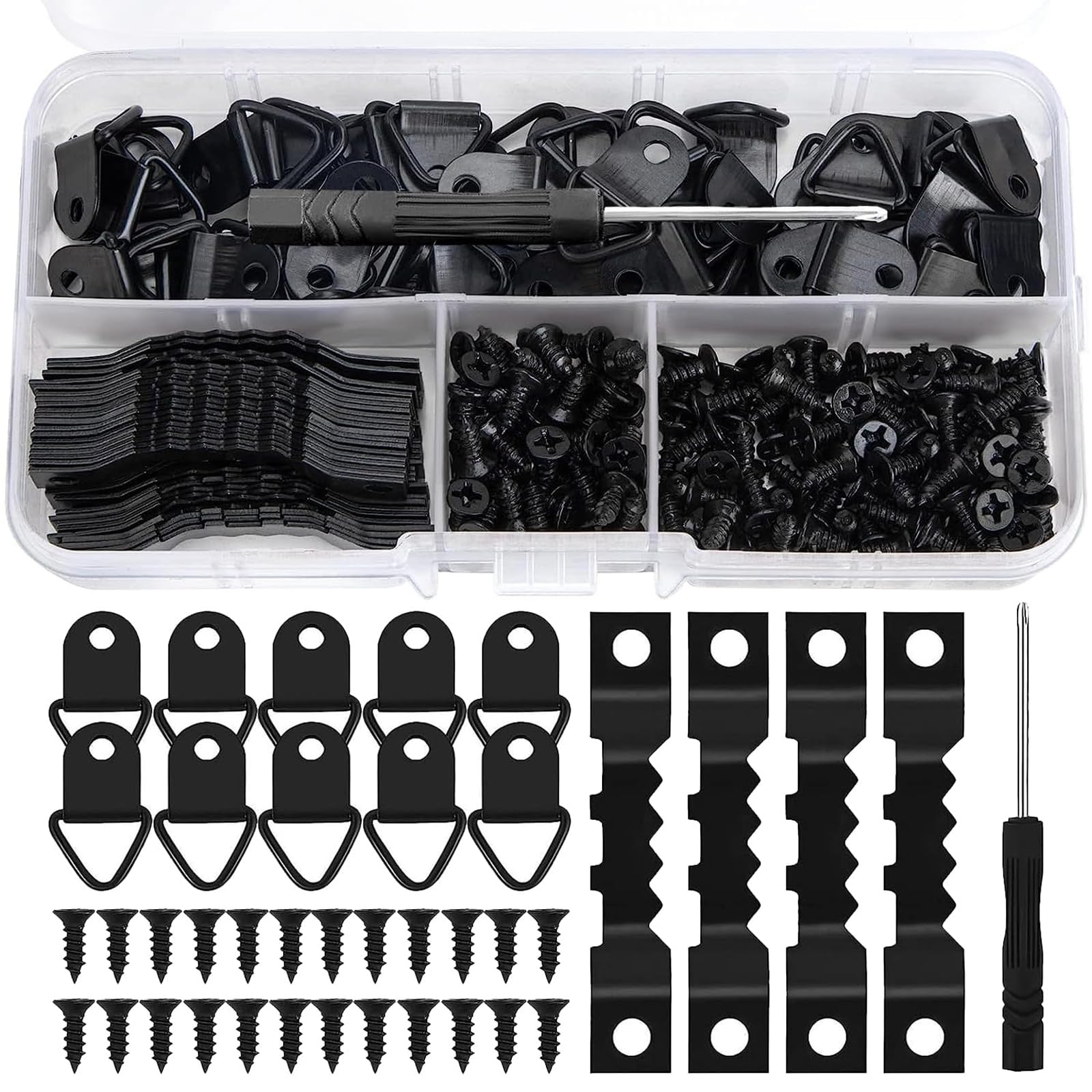 251Pcs Photo Hanging Hook for Wall, Including 50 Pcs Sawtooth Picture Frame Hanging, 50 Pcs Triangle Ring Hanger, 150 Pcs Screws,1 Pcs Screwdriver for Hanging Pictures Photos Drawing-image-34