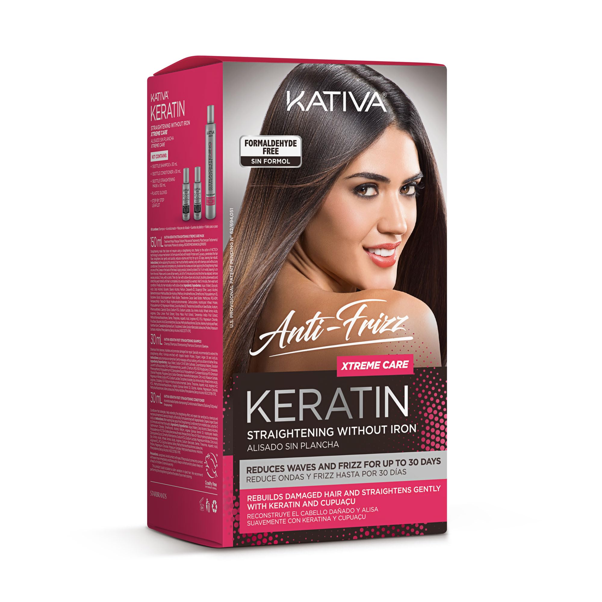 Kativa Anti-Frizz Xtreme Care, Home Use Straightening Treatment, Rebuild Damaged Hair and Straighten Waves and Frizz with Keratin and Cupuaçu, Paraben Free, Cruelty Free, Formaldehyde Free