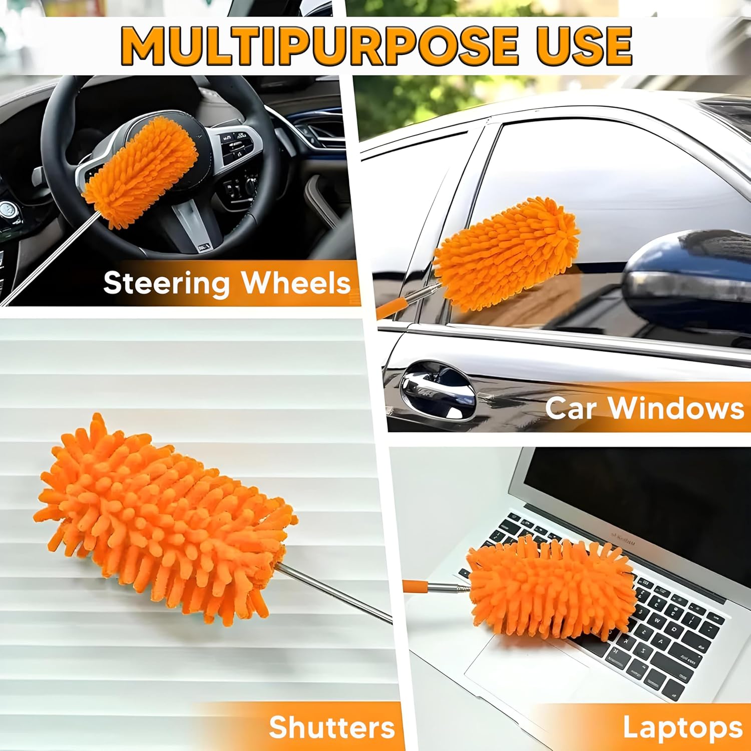 Microfiber Duster for Cleaning, Tukuos Hand Washable Dusters with 2pcs Replaceable Microfiber Head, Extendable Pole, Detachable Cleaning Supplies for Office, Car, Window, Furniture, Ceiling Fan image 2 of 7 B08R2NR6XB